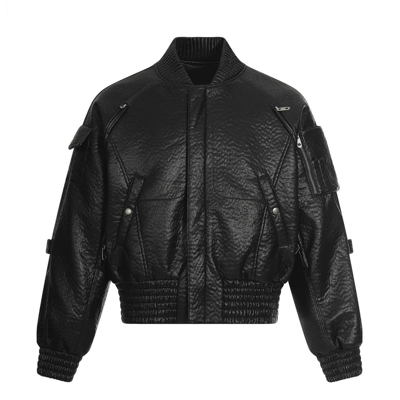 Japanese Brand Black Textured Leather Bomber Jacket, Cropped Fit Outerwear Size US M / EU 48-50 / 2 - 1 Thumbnail