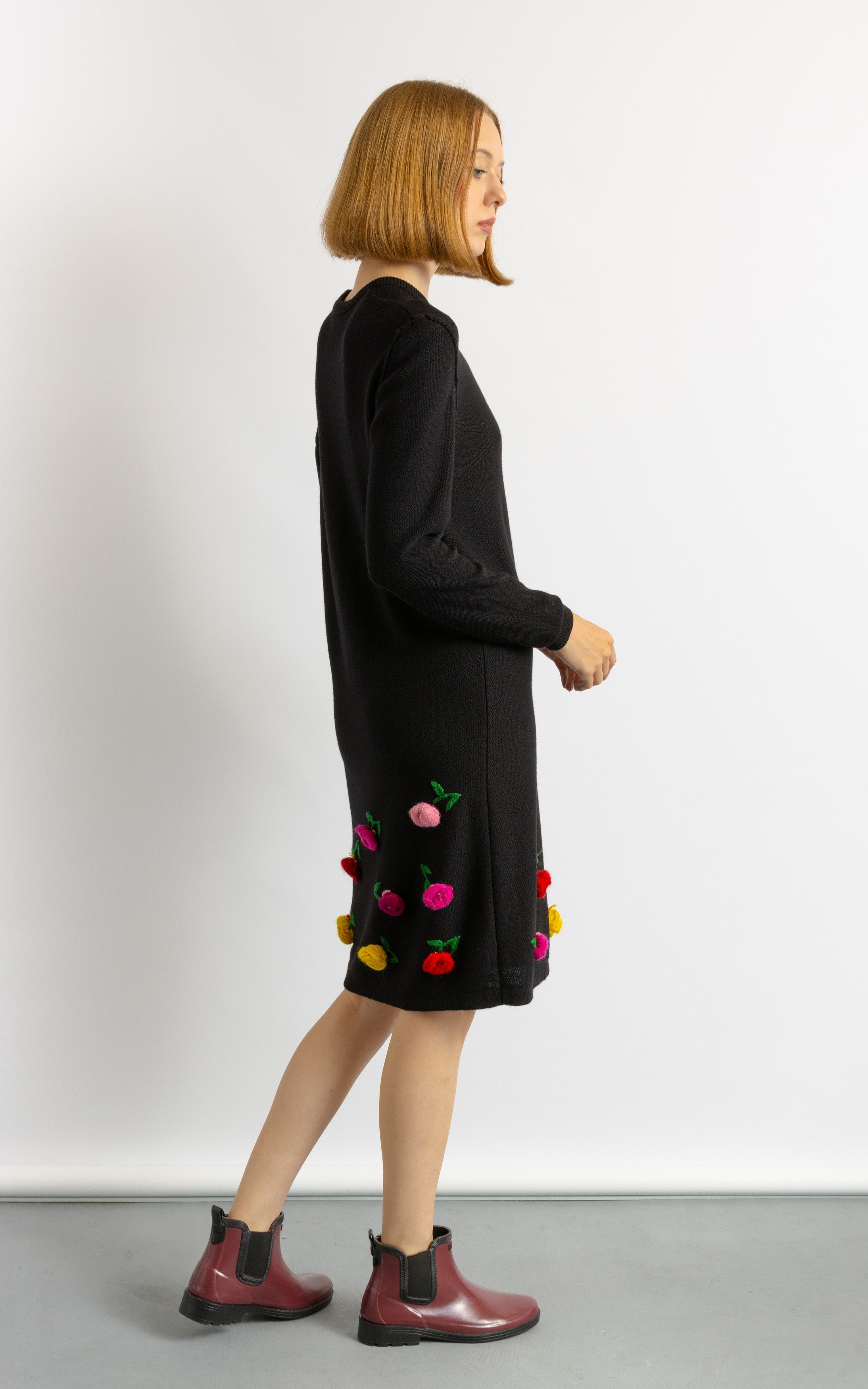 Sonia Rykiel 80s Sonia Rykiel black knitted flowers Wool Dress 6027 Size S / US 4 / IT 40 - 5 Thumbnail