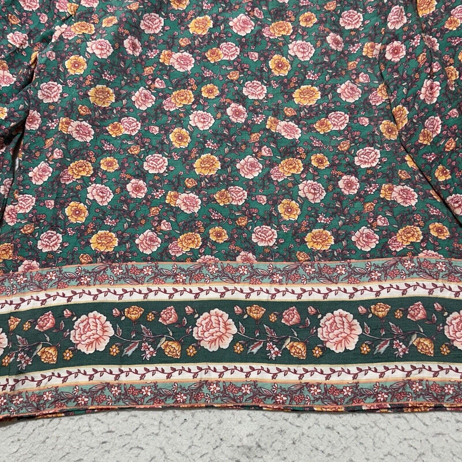 Other Lauren Conrad Medium Green Pink Floral Long Sleeve Blouse Size M / US 6-8 / IT 42-44 - 13 Thumbnail