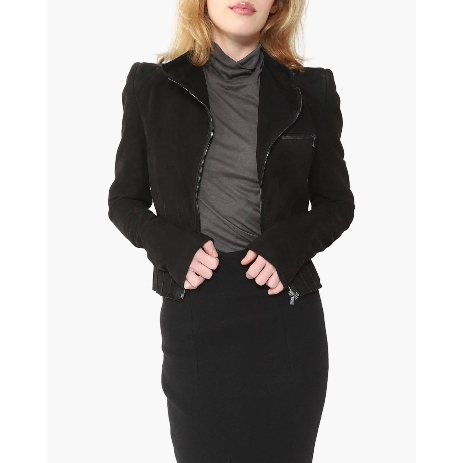 Haider Ackermann SS13 Tailored Zip Jacket in Black Suede Size XS / US 0-2 / IT 36-38 - 1 Thumbnail