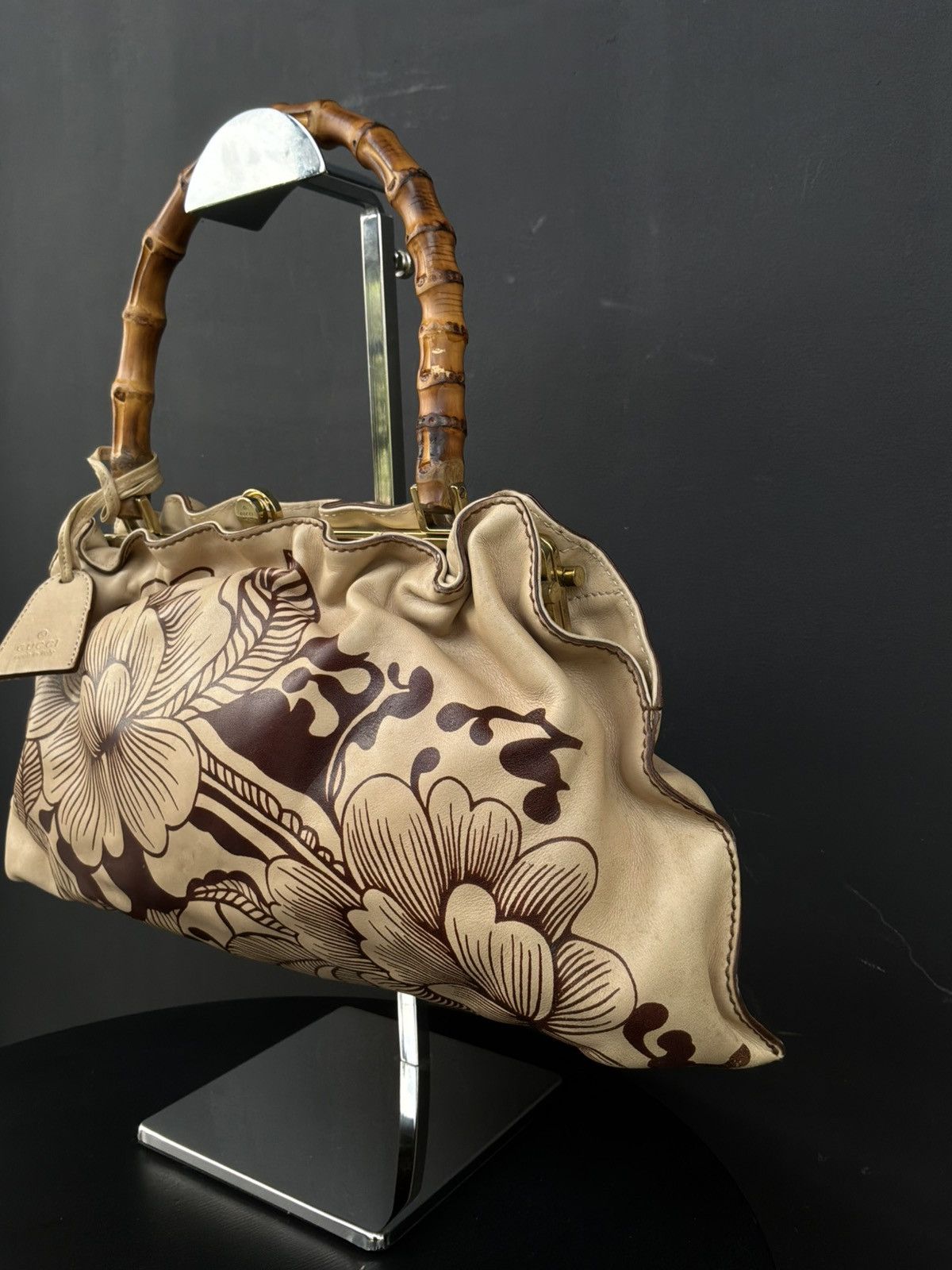 Gucci Gucci - Tom Ford Era - Floral Tattoo Bamboo Leather Shoulder Size ONE SIZE - 5 Thumbnail