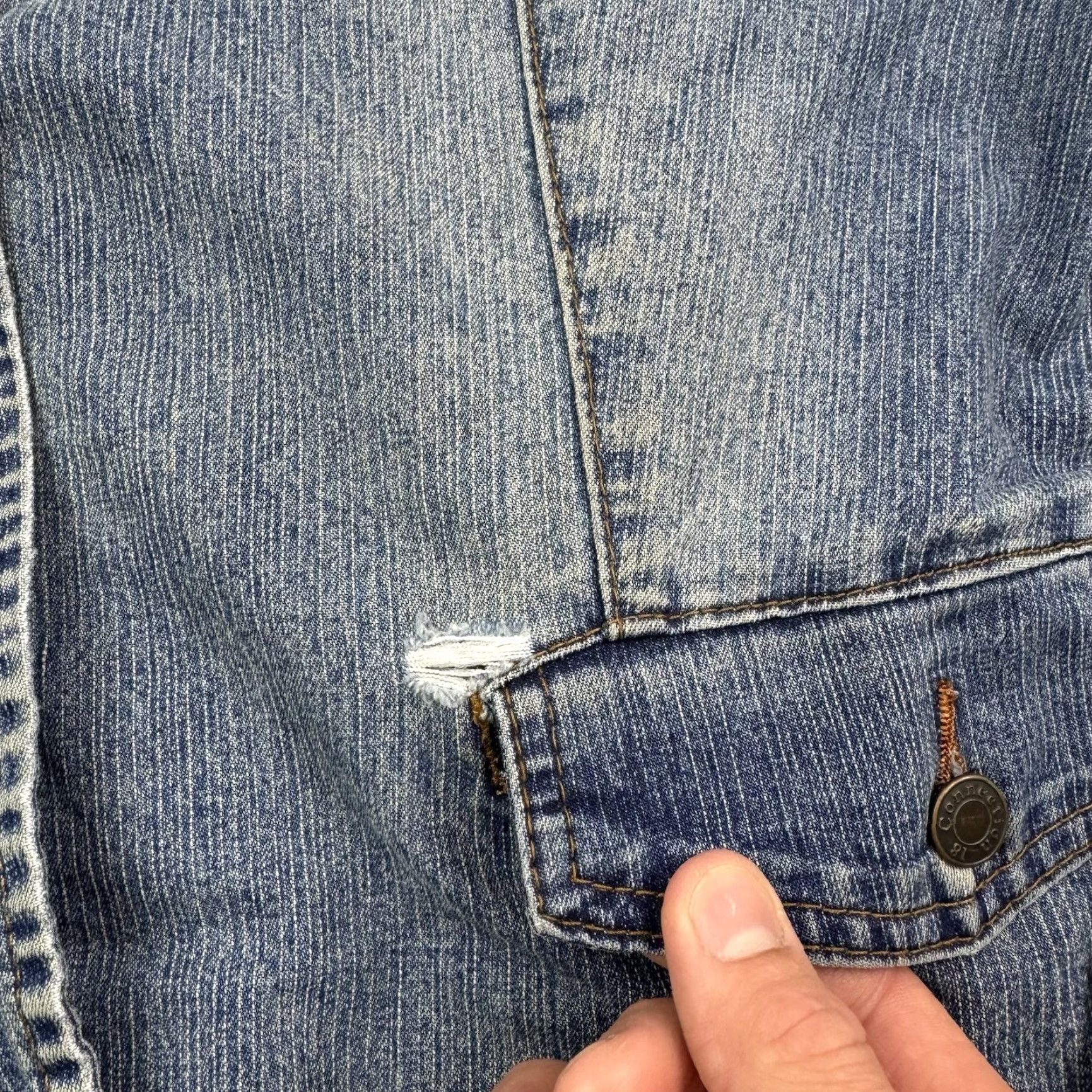Denime VINTAGE Connection 18 Denim Jacket Women's M Blue Hipster 90s Y2K Grunge Punk Jacket Womens Medium Blue Hipster 90s Y2K Fashion Size M / US 6-8 / IT 42-44 - 6 Thumbnail
