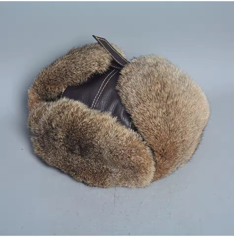 Genuine Leather Genuine Natural Rabbit Fur Leather Trapper Winter Hat Size ONE SIZE - 6 Thumbnail