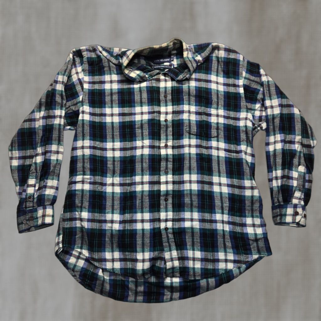 Van Heusen VINTAGE Van Heusen Flannel Plaid Button-Up Shirt Adult Men's XLT Blue Big & Tall Size US XL / EU 56 / 4 - 1 Thumbnail