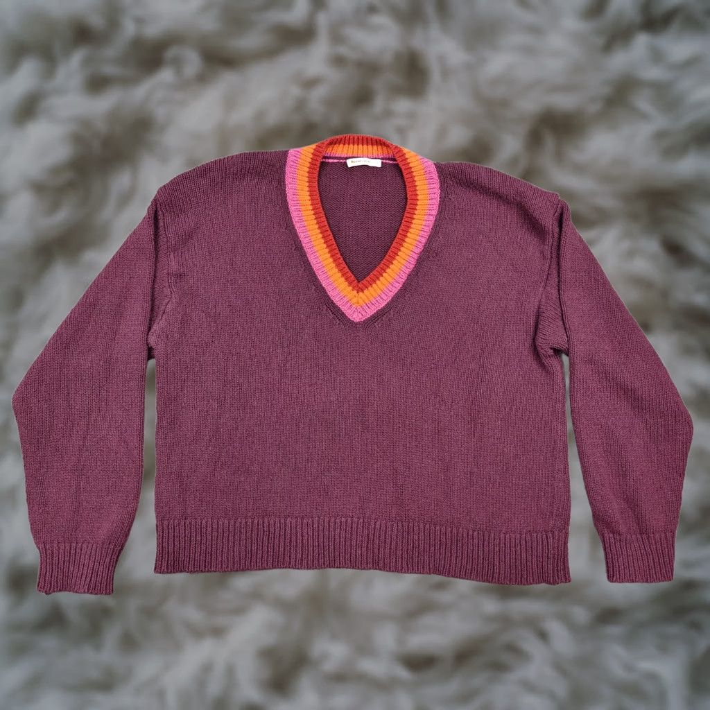 Marine Layer Marine Layer Sweater Womens L Purple V-Neck Colorblock Knit Pullover Size L / US 10 / IT 46 - 1 Thumbnail
