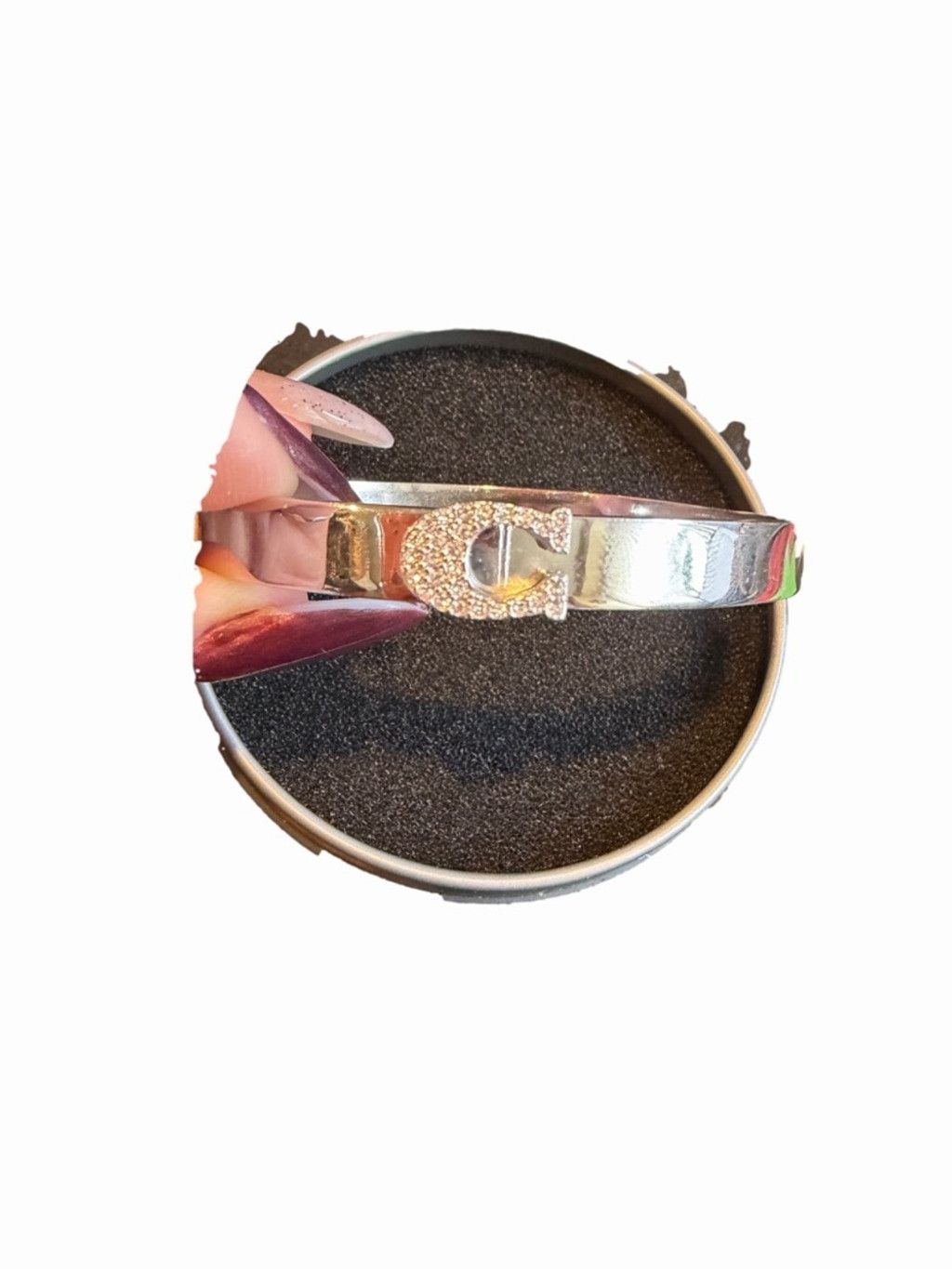 Coach Coach Silver Tone Crystal “C” Hinged Bangle Bracelet Cuff Size ONE SIZE - 2 Thumbnail