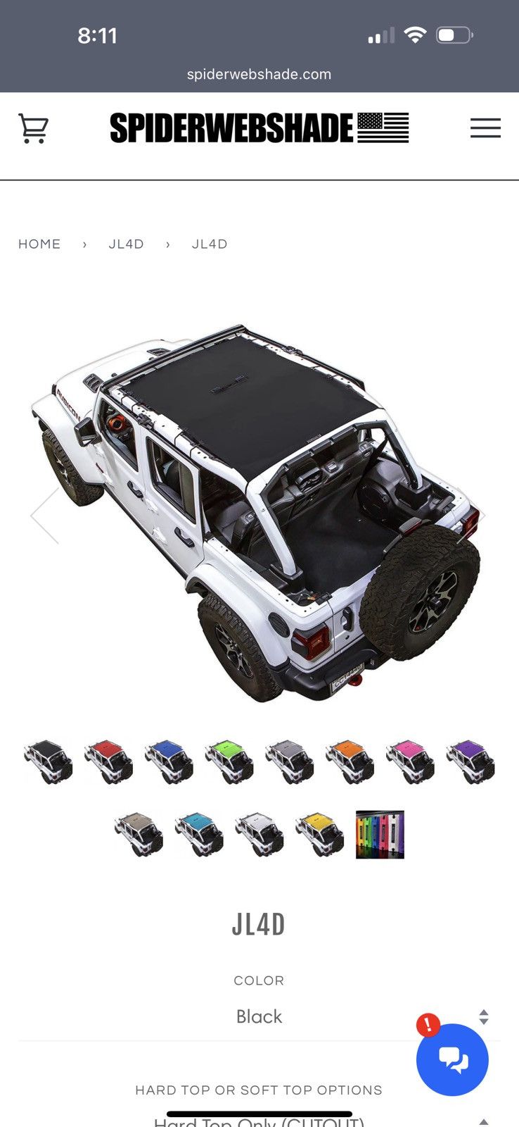 Jeep Jeep wrangler rubicon spider web shade JL4D “black” cover Size ONE SIZE - 5 Thumbnail