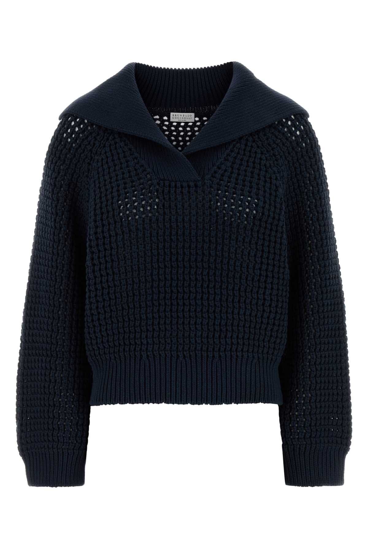 Brunello Cucinelli Blue Cotton Blend Sweater Size S / US 4 / IT 40 - 1 Thumbnail