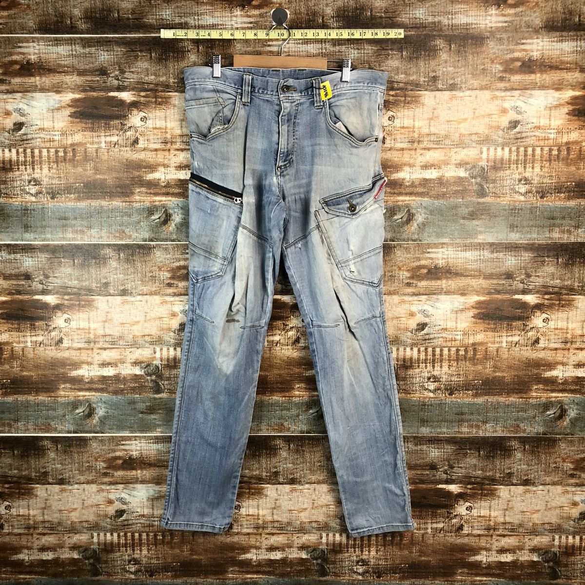 Japanese Brand Burtle Blue faded Multipocket ripped Denim Pants #A2146 Size US 33 - 1 Thumbnail