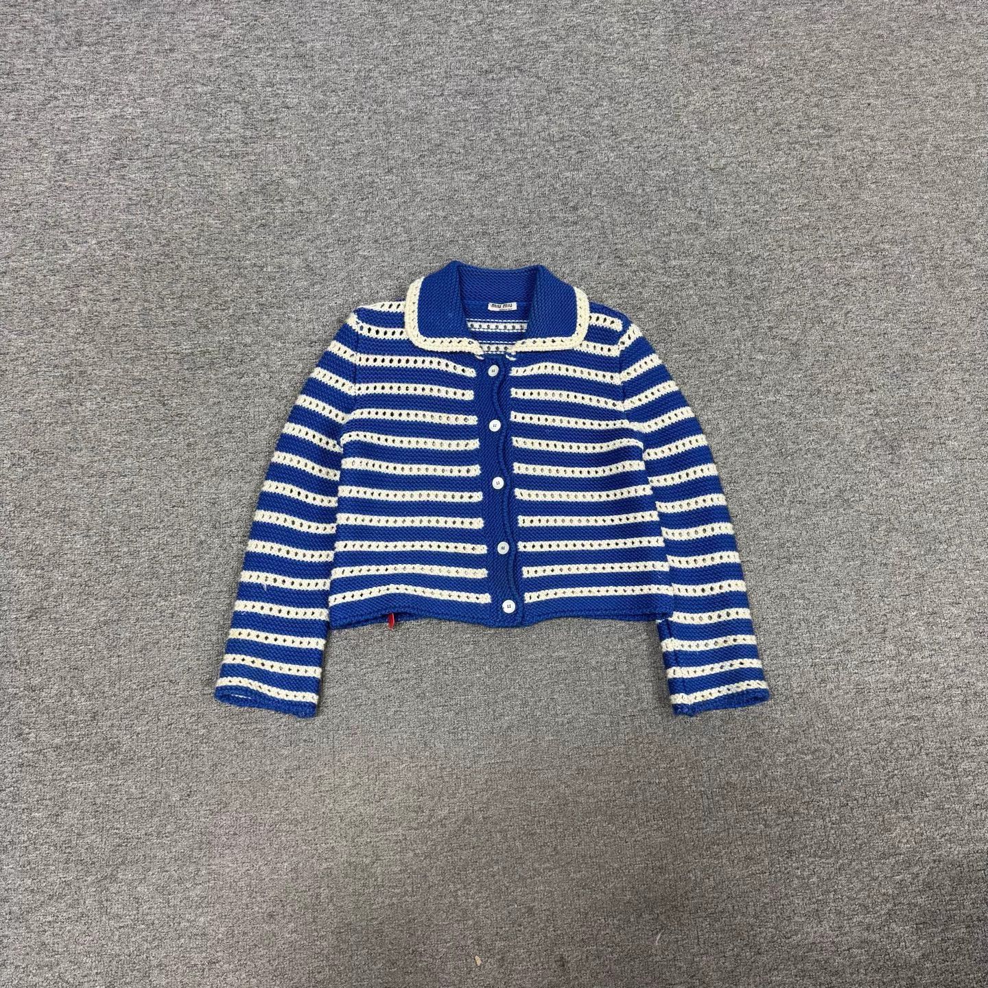 Miu Miu MIU MIU Blue & White Stripe Single-Breasted Knit Cardi Size XS / US 0-2 / IT 36-38 - 1 Thumbnail