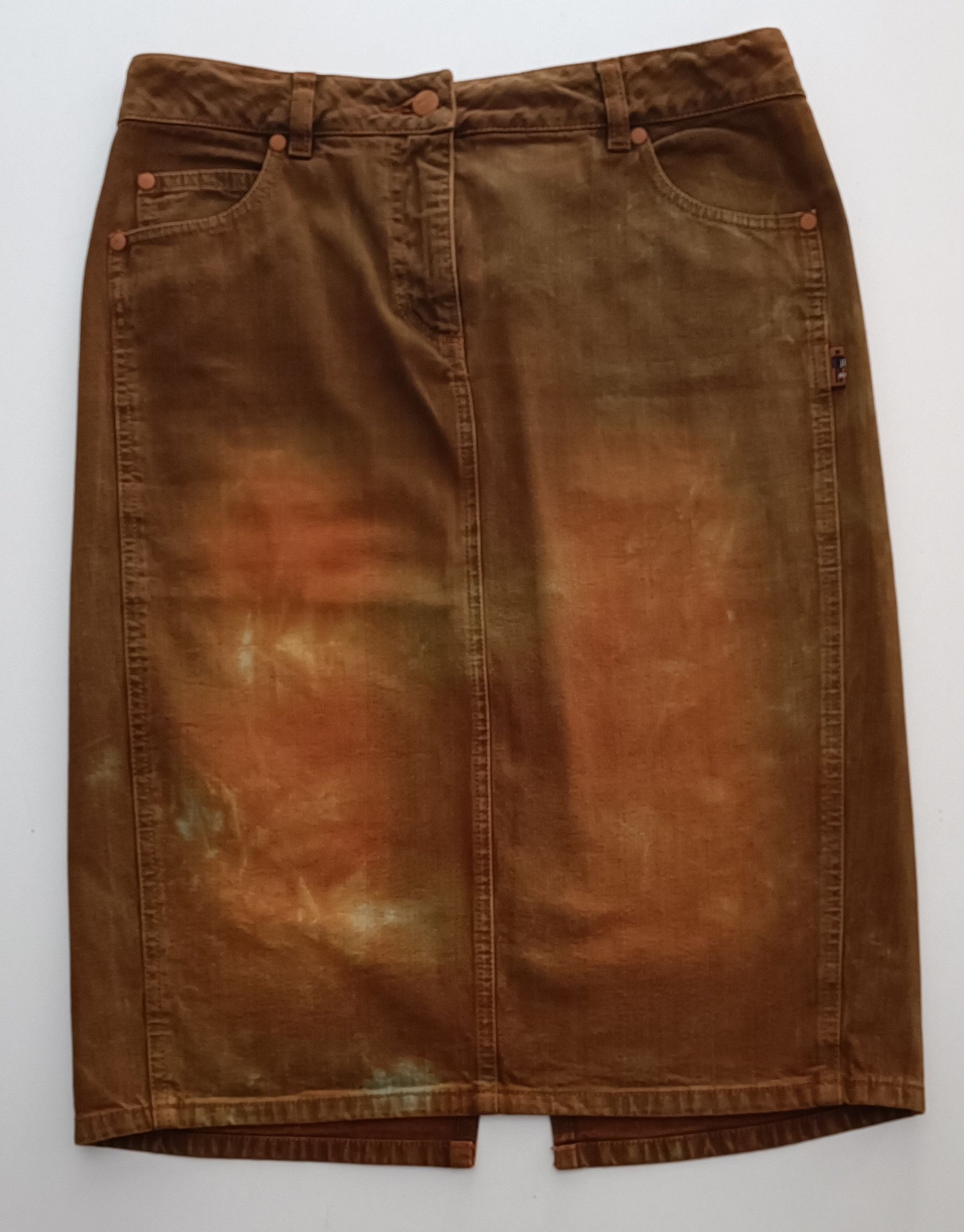 image of Archival Clothing x Avant Garde 90's- Midi Skirt - Military Style - Worn-Looking in Brown/Green, Wo