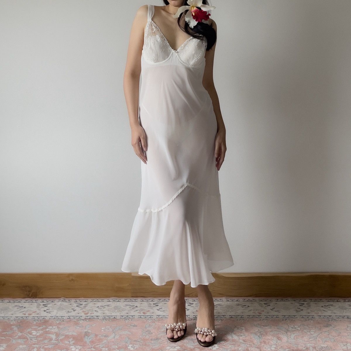 Other Romantic 2000s Soft White Sheer Chiffon Slip Dress (M) Size M / US 6-8 / IT 42-44 - 2 Thumbnail