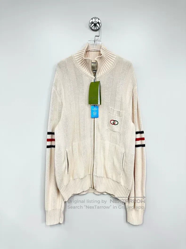 Gucci Gucci Beige embroidered logo logo knitted zipper jacket Size US L / EU 52-54 / 3 - 1 Thumbnail