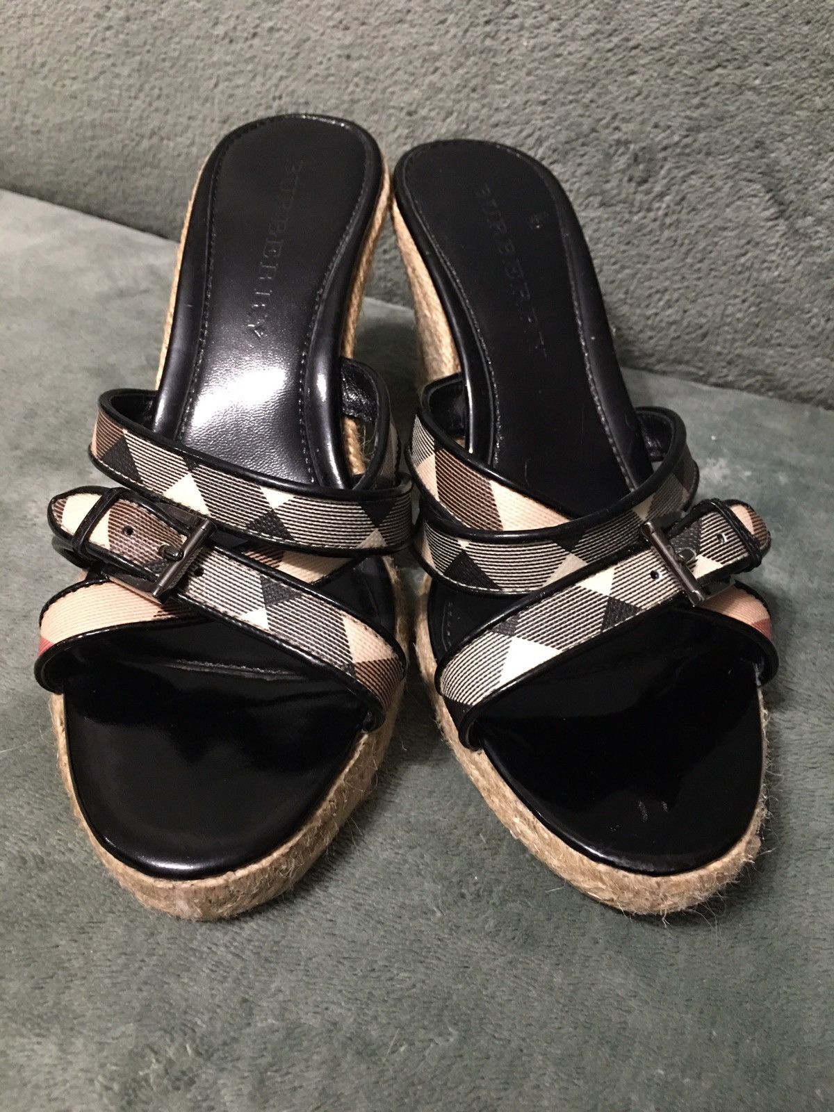 Burberry Burberry Leather Nova Check Espadrille Wedge Sandals EU38 Size US 8 / IT 38 - 4 Thumbnail