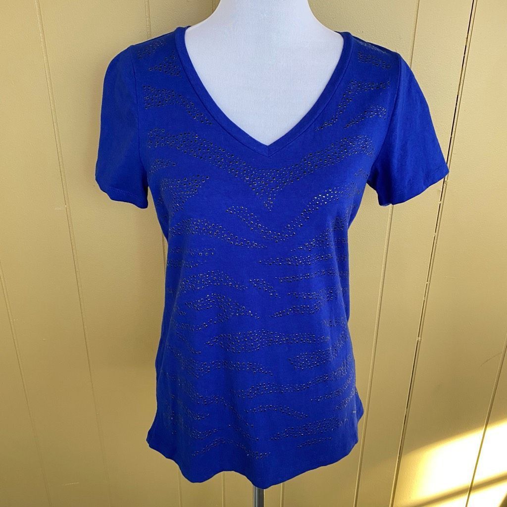 Other Peter Nygard women M v-neck short sleeve studded top blue Size M / US 6-8 / IT 42-44 - 1 Thumbnail
