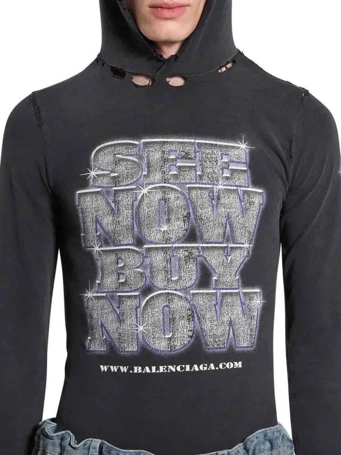 Balenciaga o1bcso1str0326 SNBN Long Sleeve Hooded T- Shirt Fitted Black Size US XS / EU 42 / 0 - 5 Thumbnail