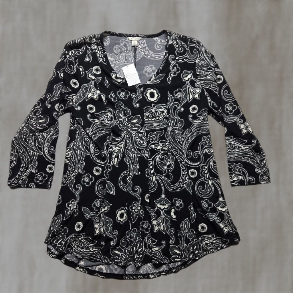 Vintage VINTAGE Cato Women's Blouse Shirt Medium Black Paisley 1940s 40s Retro Size M / US 6-8 / IT 42-44 - 1 Thumbnail