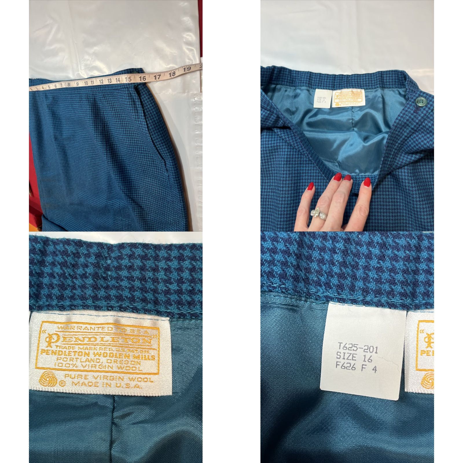 Pendleton VINTAGE Pendleton Blue Virgin Wool Skirt Midi Side Zip Lined Stretch Waist 16 Women Wool Button Navy Turquoise A-Line Size 38" / US 16 / IT 52 - 8 Thumbnail