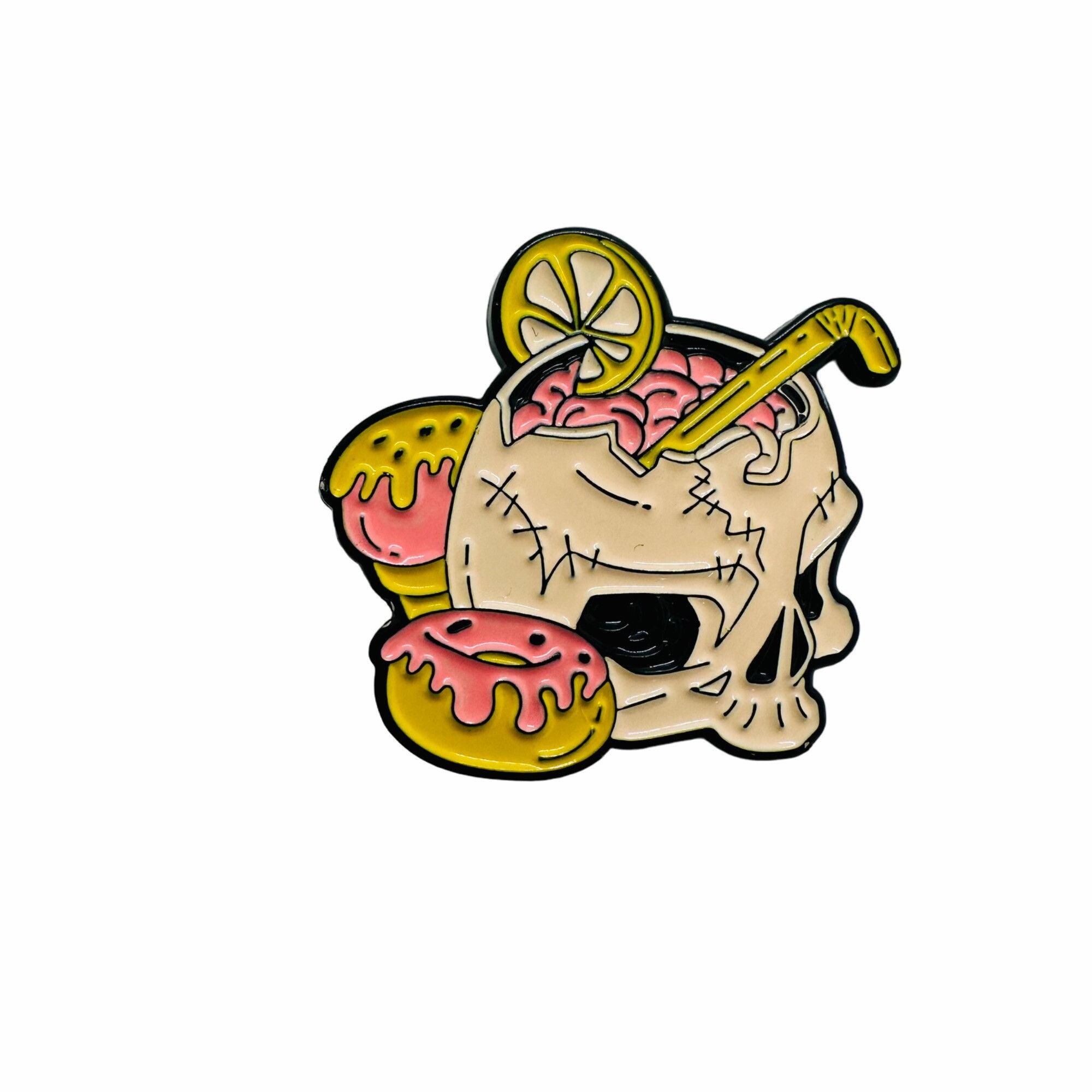 Other ☀️Oz Enamel Pin Pink Skull Drinking Cocktail Drink Goth Punk Size ONE SIZE - 4 Thumbnail