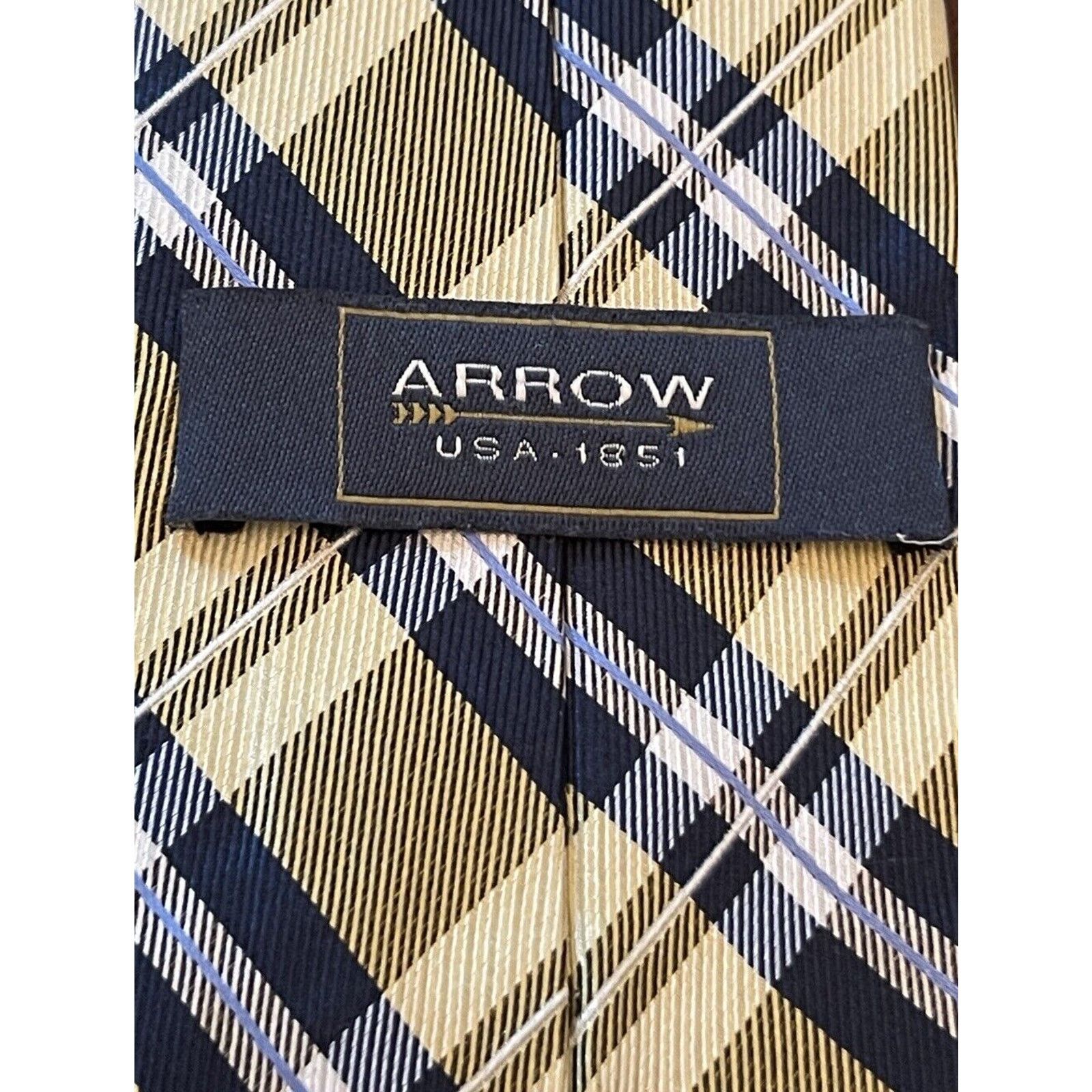 Arrow Arrow Gold Blue 100% Silk Men’s Neck Tie Made In China Size ONE SIZE - 8 Thumbnail