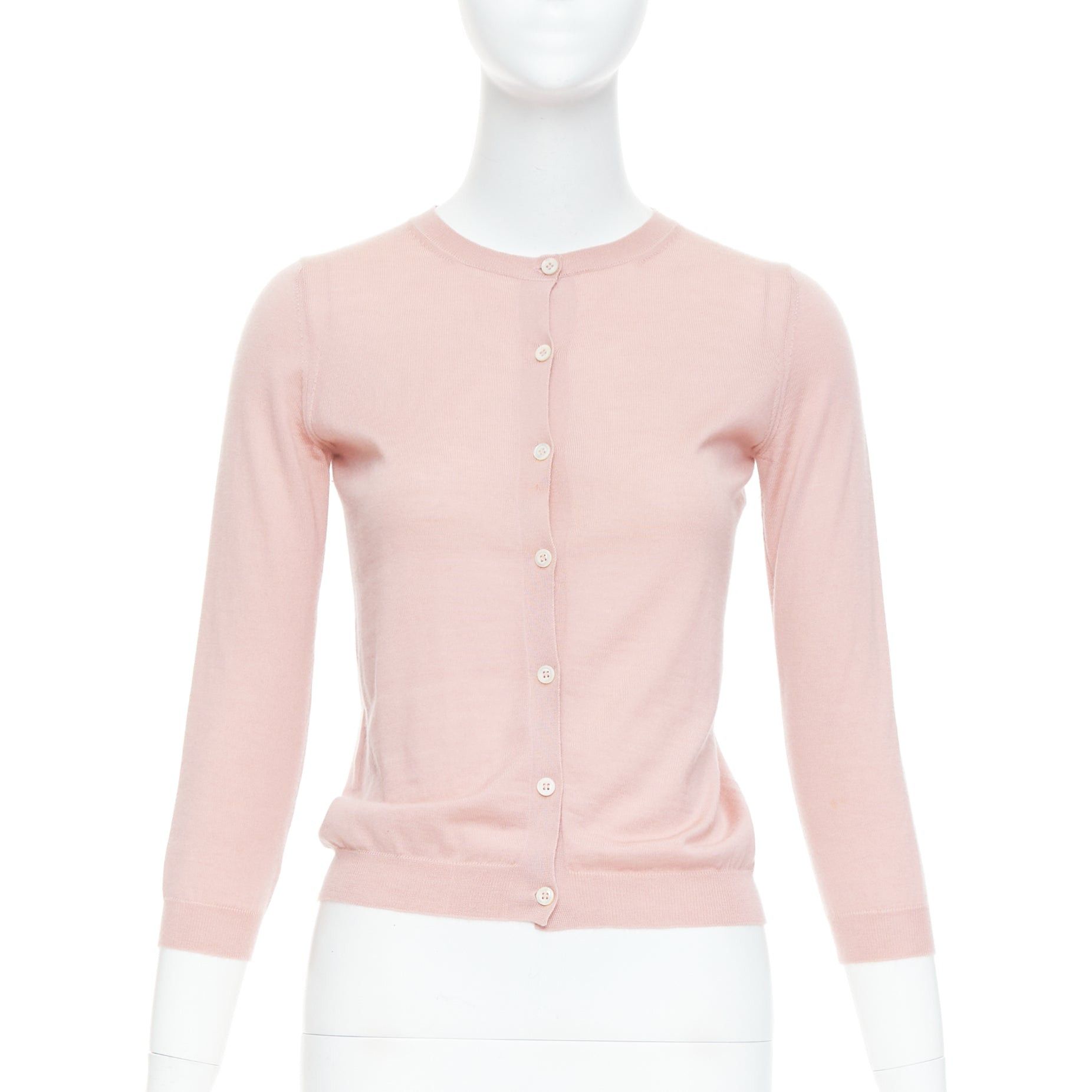 Prada PRADA 100% cashmere blush pink shell button cardigan sweater IT38 XS Size XS / US 0-2 / IT 36-38 - 1 Thumbnail