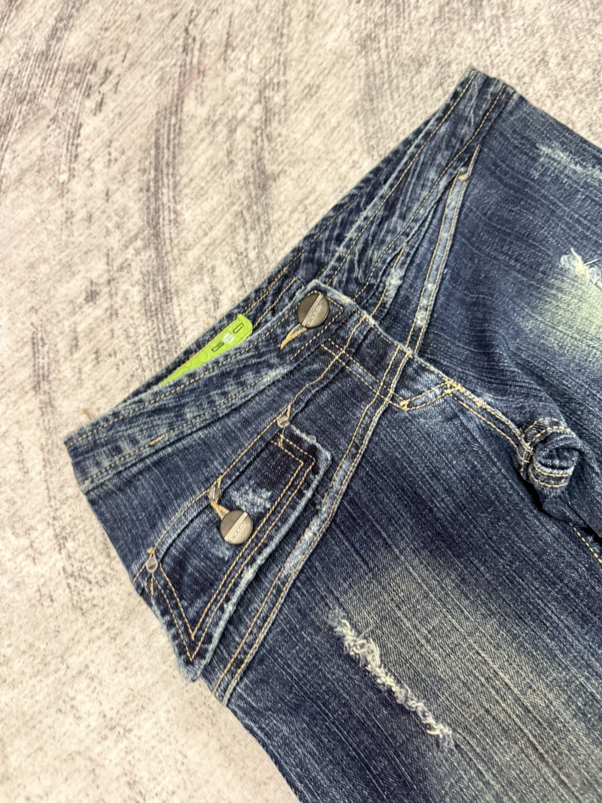 Japanese Brand × Le Grande Bleu (L.G.B.) × Tornado Mart GHC Deconstructed Panel Green Mud Wash Low Rise Flared Jeans Size US 27 - 13 Thumbnail