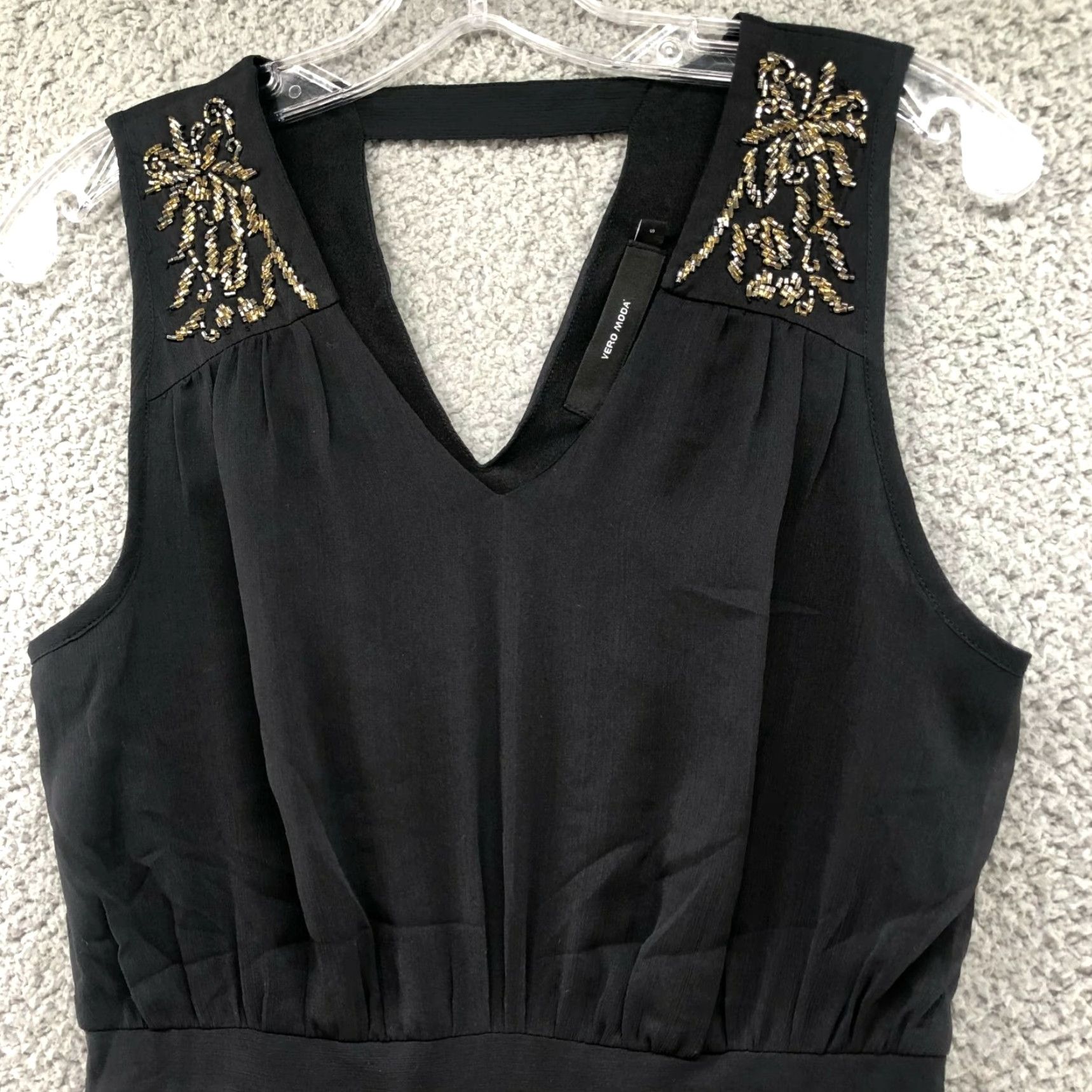 Vintage Vero Moda Cocktail Dress Womens S Cut Out Back Sequin Shoulders A-line Dress Short Black Sleeveless Party/Cocktail Formal 90s? Size S / US 4 / IT 40 - 4 Thumbnail