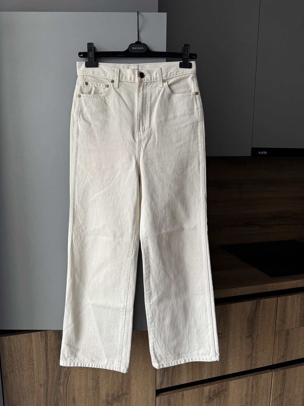 KHAITE Khaite Jordan High-Rise Wide-Leg Beige Jeans Size 24" / US 00 / IT 34 - 1 Thumbnail