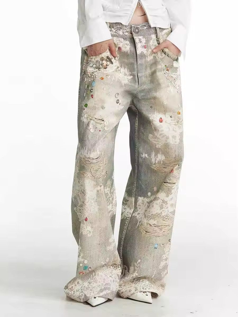 Jean Punk Y2K Ripped Loose Jeans Size 26" / US 2 / IT 38 - 2 Thumbnail