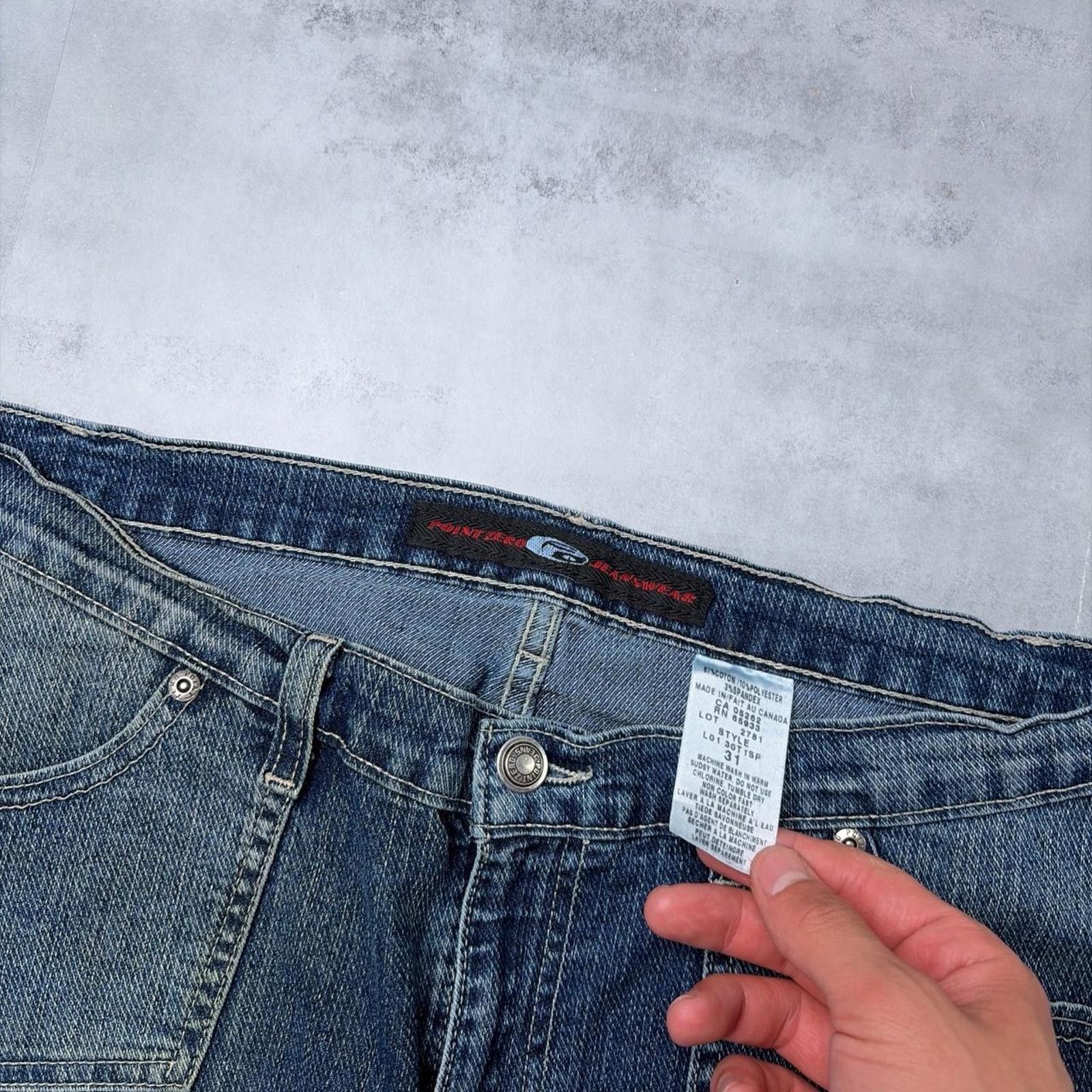 Point Zero Y2K Blue Point Zero Grunge Flared Wide Leg Denim Jeans Size 31" - 5 Thumbnail