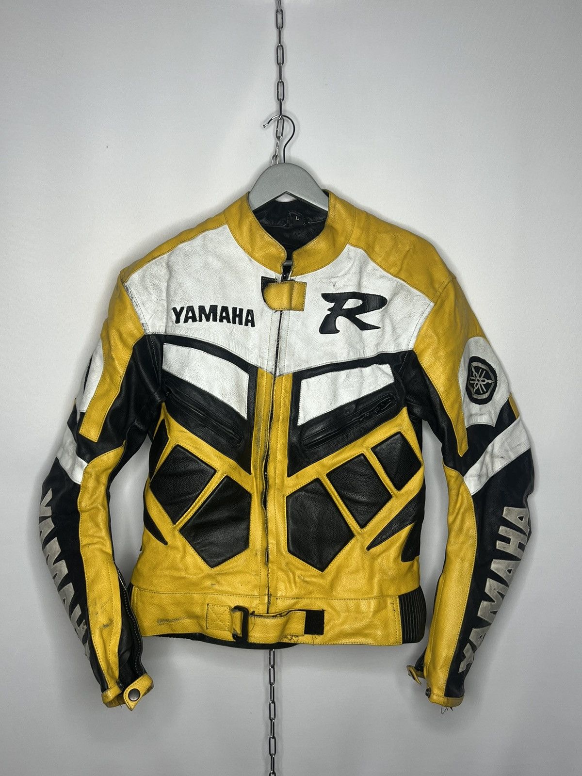 🏎️Vintage 90s Rare Yamaha R Moto Racing Leather Jacket Hype🏎️