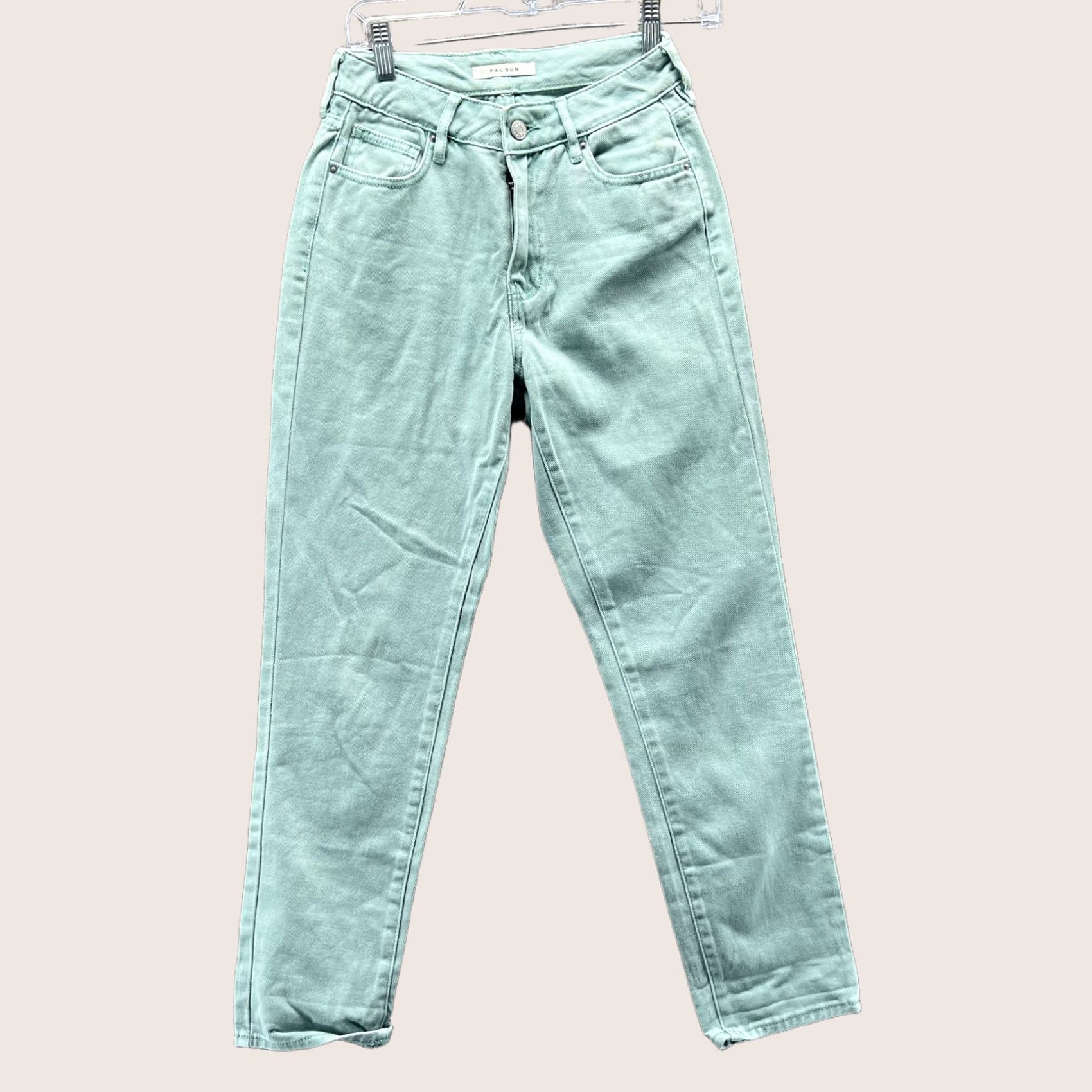 Pacsun PacSun Mom Jeans Womens 24 Light Green High Rise Tapered Leg Denim Pants Jeans Size 42" / US 20 - 1 Thumbnail