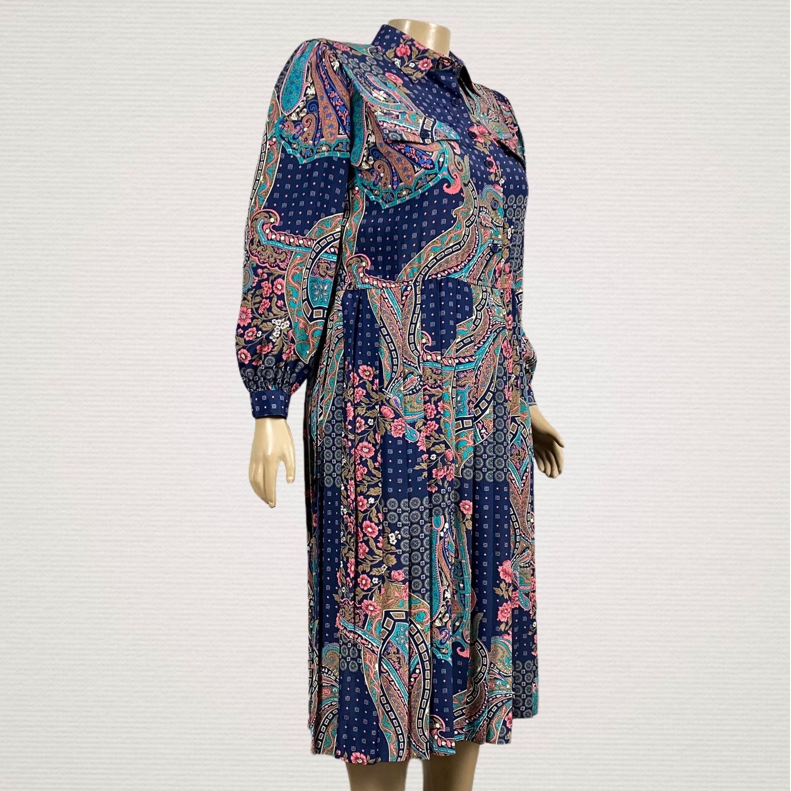 Other VTG Leslie Fay Blue Floral Paisley Midi Casual Dress 12P Size XL / US 12-14 / IT 48-50 - 5 Thumbnail