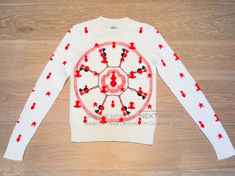 Hermes Hermes White base red embroidered cashmere sweater Size XXS / US 00 / IT 34 - 1 Thumbnail