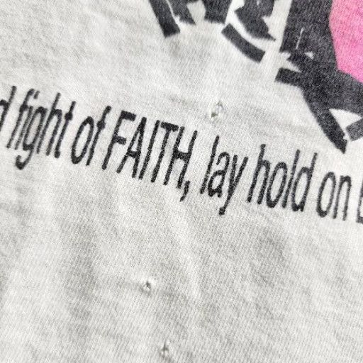 Vintage VINTAGE Faith Gotta Have It 1 Timothy 6:12 Fight The Good Fight Shirt L White Unisex 90s Graphic Tee Boys/Girls Mens/Womens Size US L / EU 52-54 / 3 - 4 Thumbnail