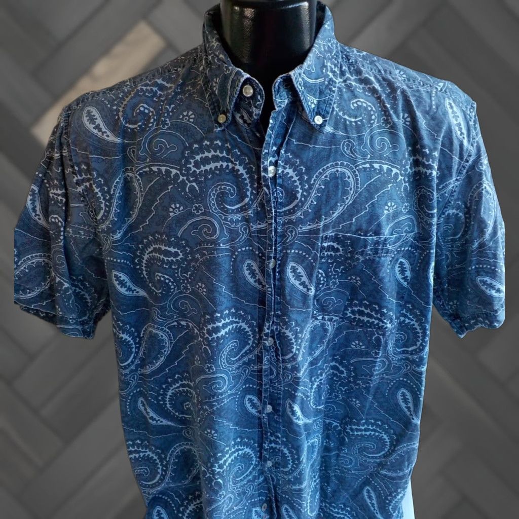Vintage VINTAGE R&G Paisley Button-Up Shirt BLUE Short Sleeve Large Mens 70s 80s 90s Size US L / EU 52-54 / 3 - 1 Thumbnail