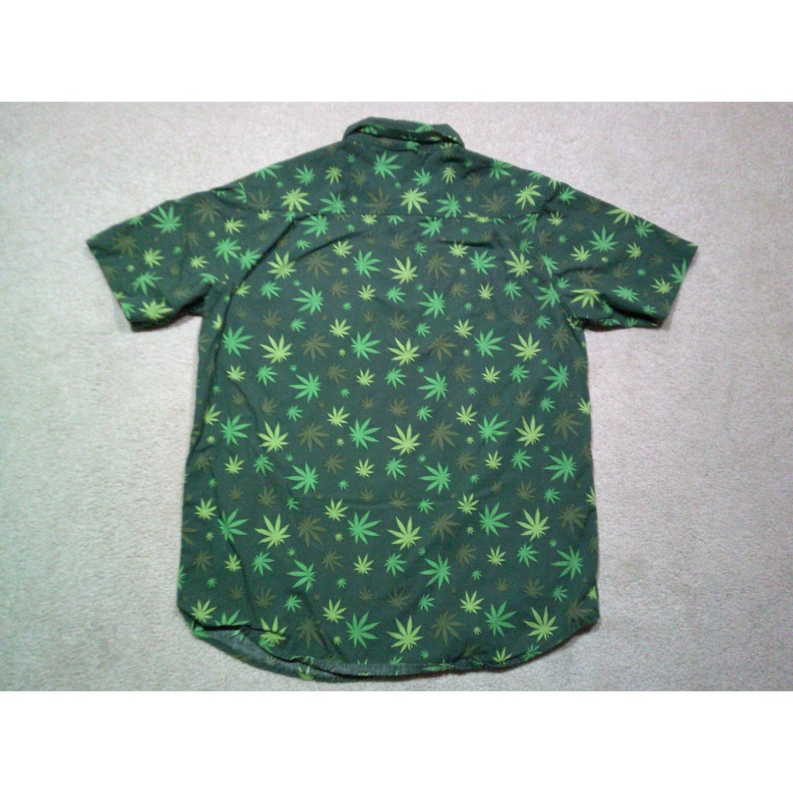 Vintage Spencers Weed Leaf Marijuana Button Up Shirt Mens Medium Green AOP Size US L / EU 52-54 / 3 - 2 Thumbnail