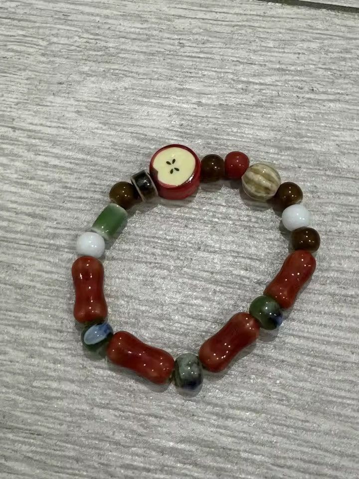 Jewelry Apple Fruit Bone Bead Ceramic Bracelet Size ONE SIZE - 3 Thumbnail