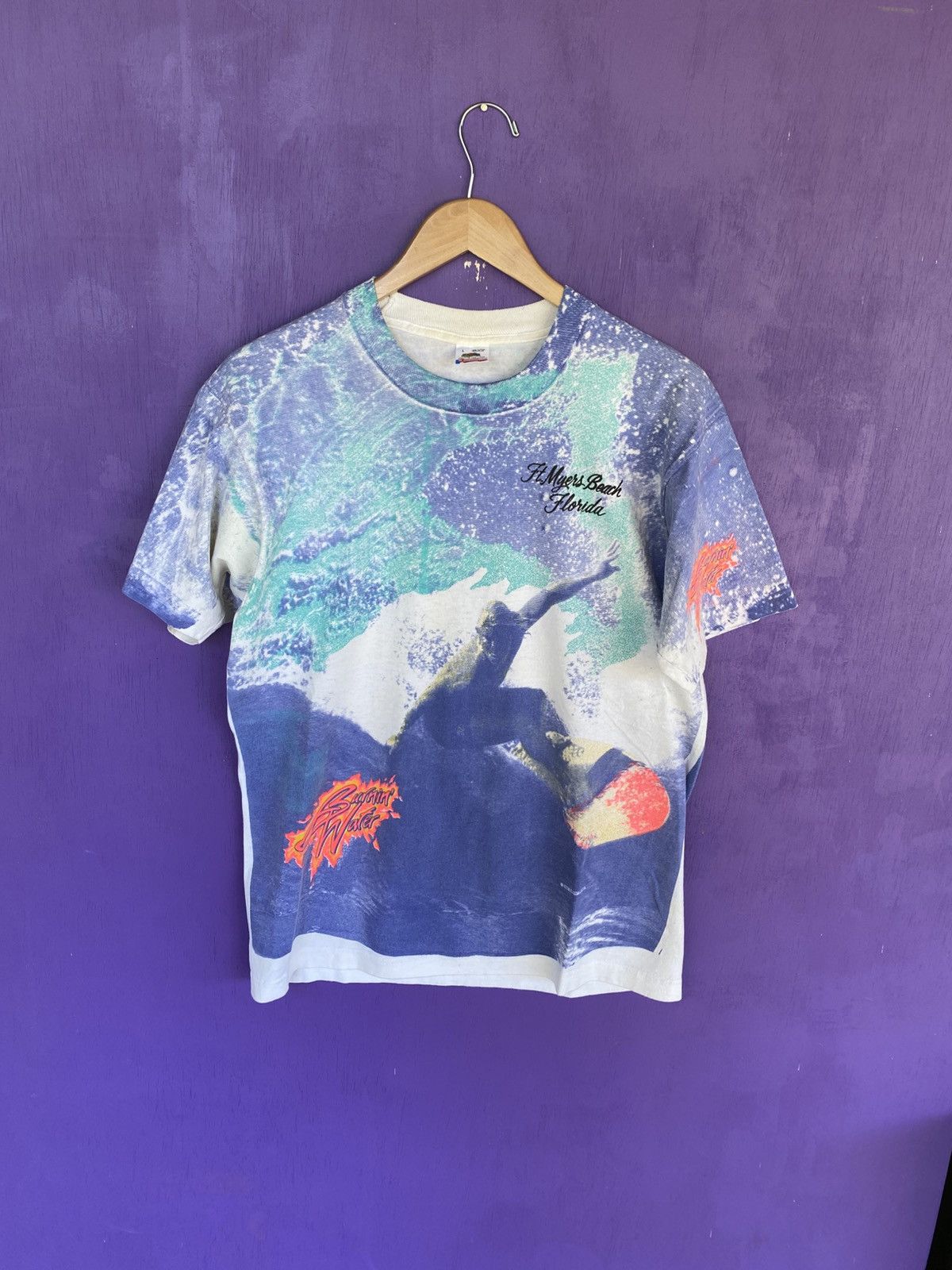 Other Vintage 90s Burnin water surfwear florida AOP t-shirt Size US L / EU 52-54 / 3 - 1 Thumbnail