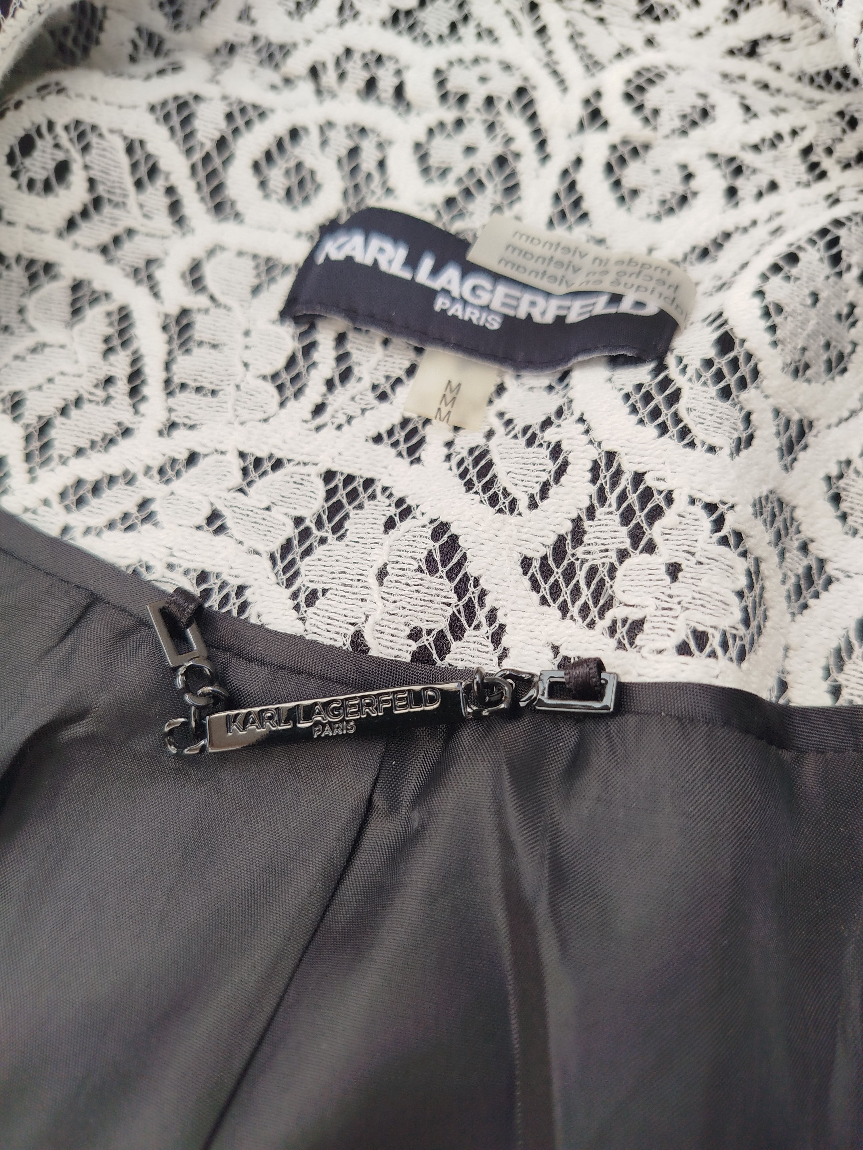 Karl Lagerfeld KARL LAGERFELD BLACK AND WHITE LACE BLAZER ZIP UP JACKET Size M / US 6-8 / IT 42-44 - 8 Thumbnail