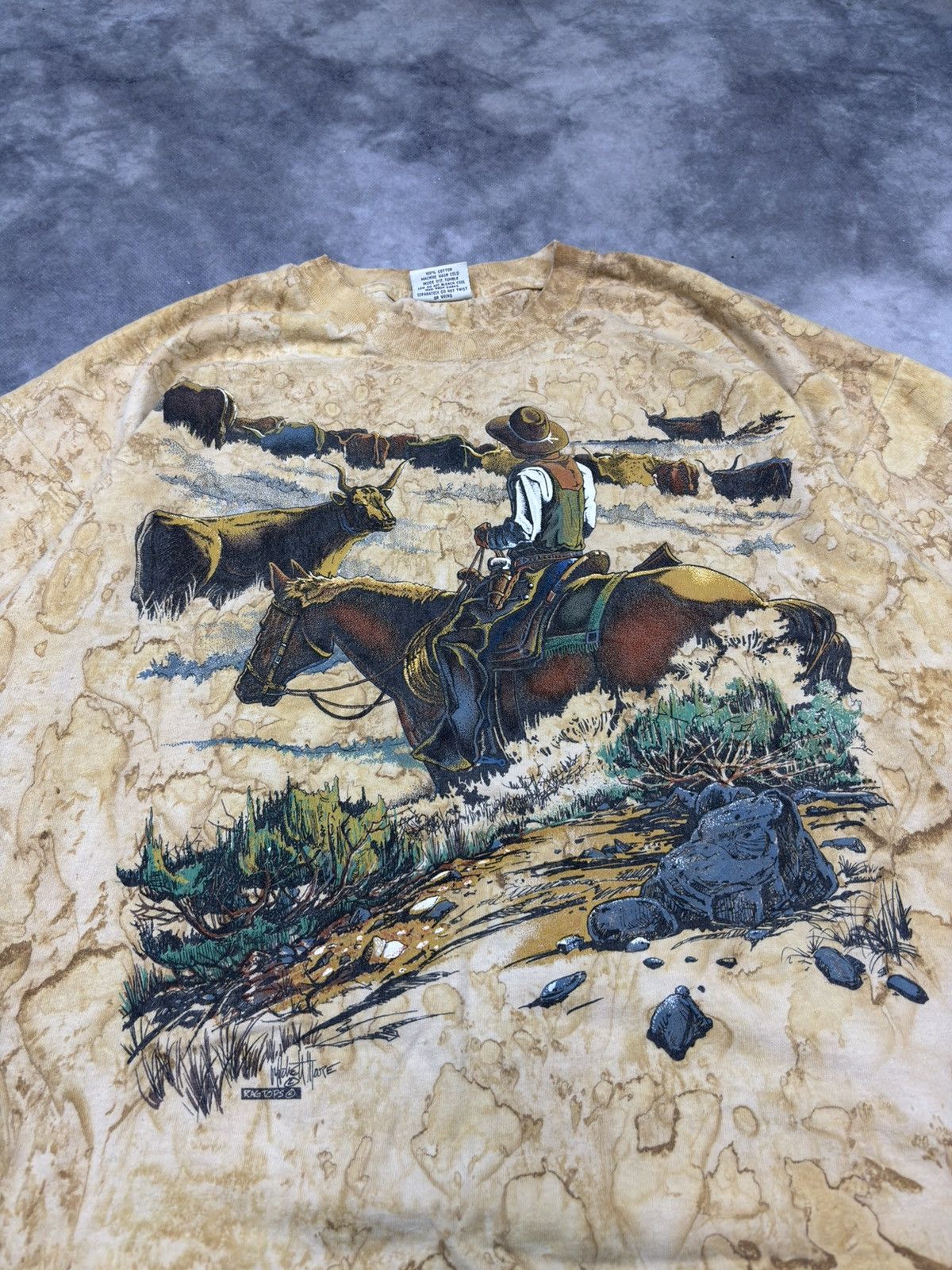Liquid Blue × Vintage Vintage Western CawBoy Tie Dye T Shirt All Over Print 90s Size US XL / EU 56 / 4 - 2 Thumbnail