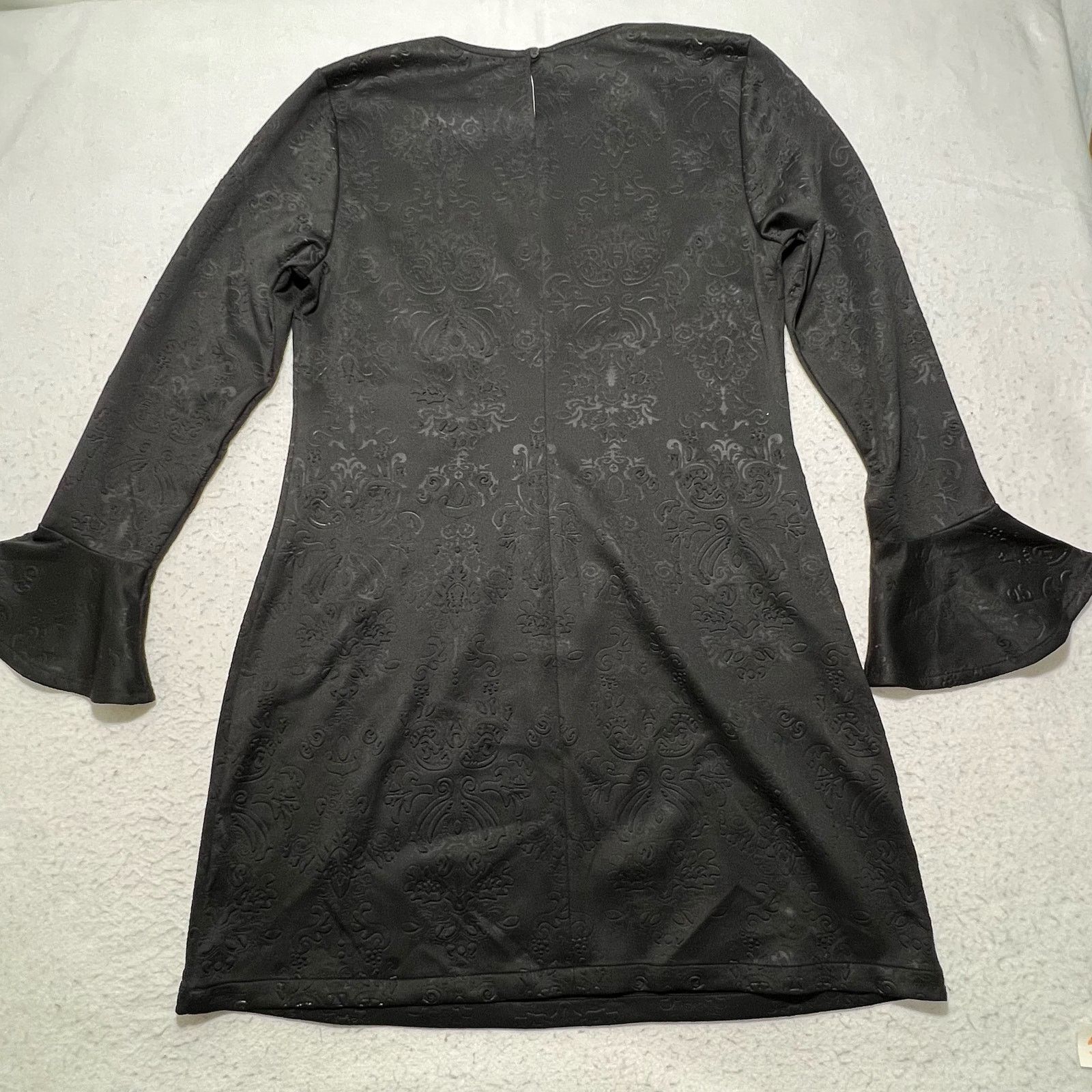 JCPenney Libby Edelman Black Patterned Embossed Bell Sleeve Dress Size L / US 10 / IT 46 - 9 Thumbnail
