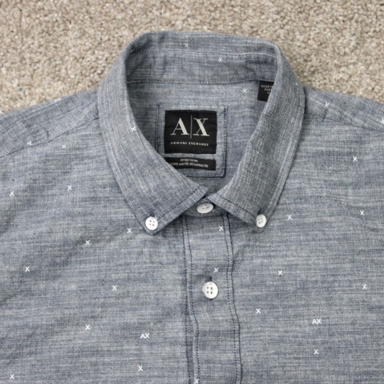 Armani Exchange A/X Armani Exchange Shirt Men XS Blue Geometric Fitted Casual Long Sleeve Cotton Size US XS / EU 42 / 0 - 4 Thumbnail