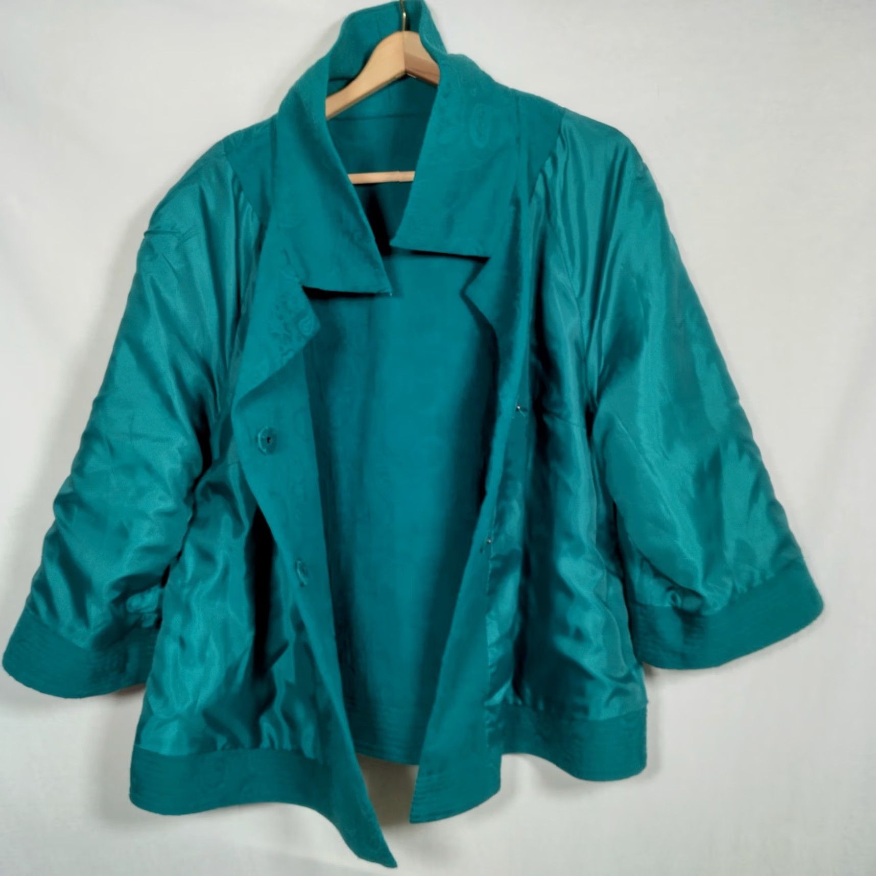 Laura Ashley Laura Ashley Blazer Jacket Kimono 2X Teal Paisley Tapestry Snap 3/4 Sleeve Office Wear Women's Modern Classic Size XXL / US 16-18 / IT 52-54 - 4 Thumbnail