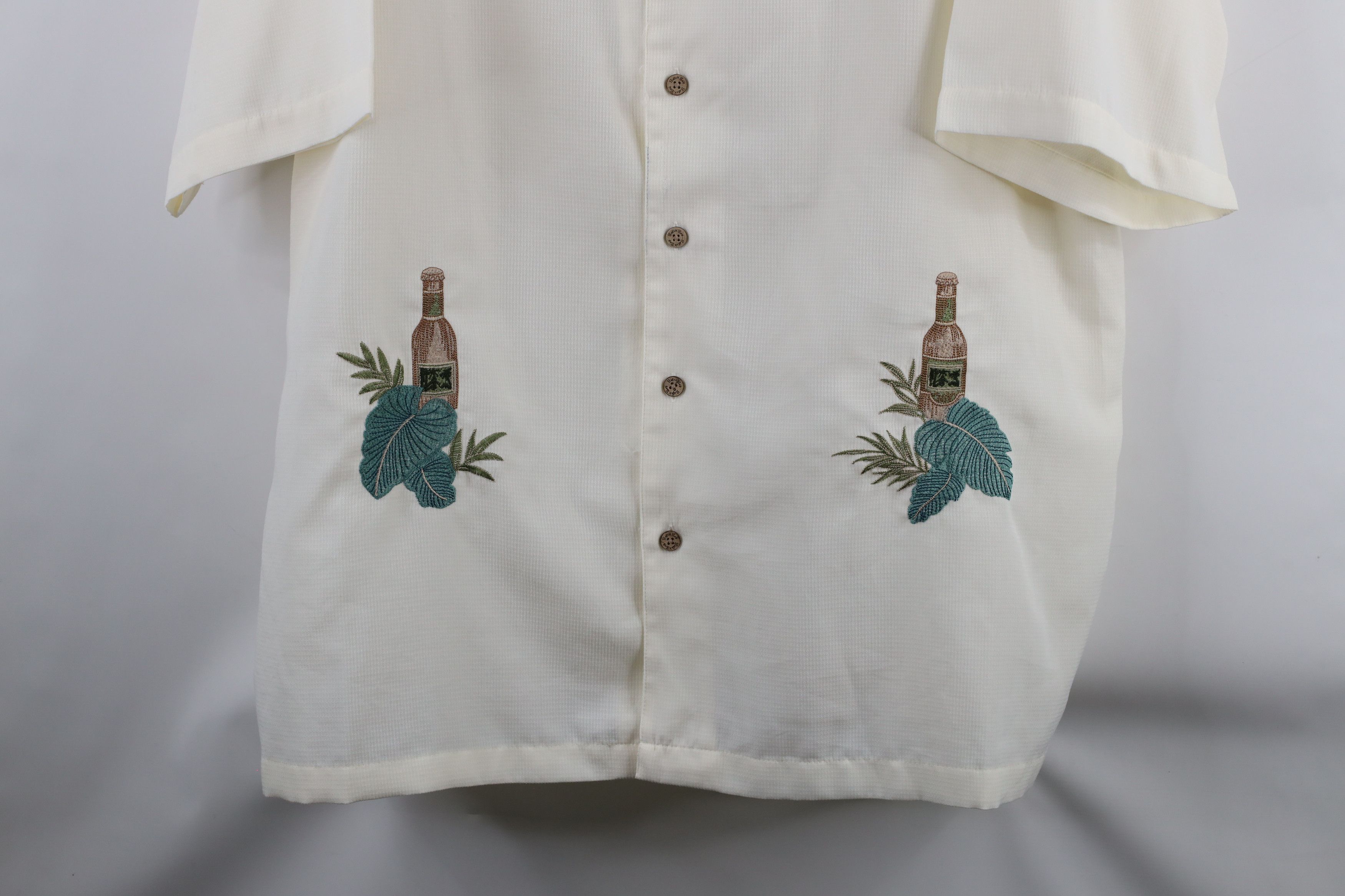 Vintage Vintage 90s Rockabilly Leaf Looped Collar Button Shirt Cream Size US XXL / EU 58 / 5 - 3 Thumbnail