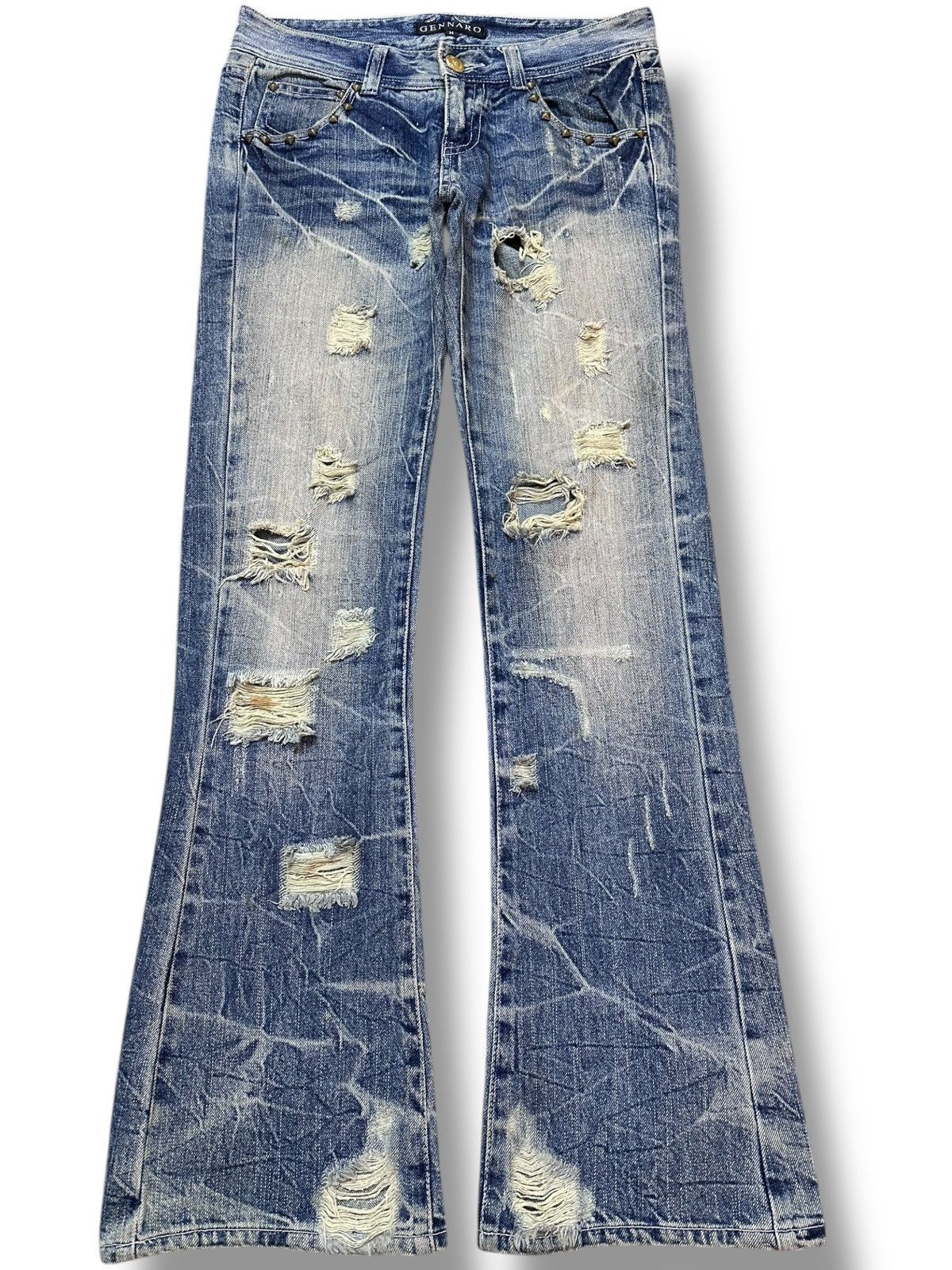 Gene Par Yukio Mishiba Vintage Gennaro Flare Faded Grunge Ripped Distressed Denim Size US 30 / EU 46 - 1 Thumbnail
