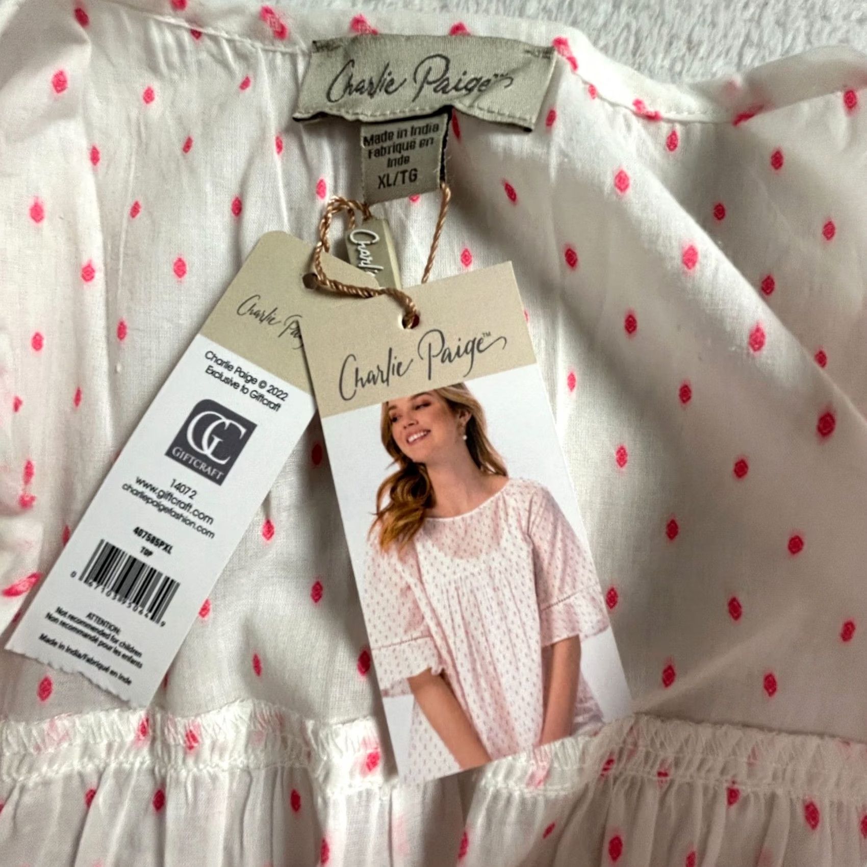 Paige Charlie Paige Womens Pink Polka Dot Ruffle Sleeve Blouse Top XL 100% Cotton New Size XL / US 12-14 / IT 48-50 - 3 Thumbnail