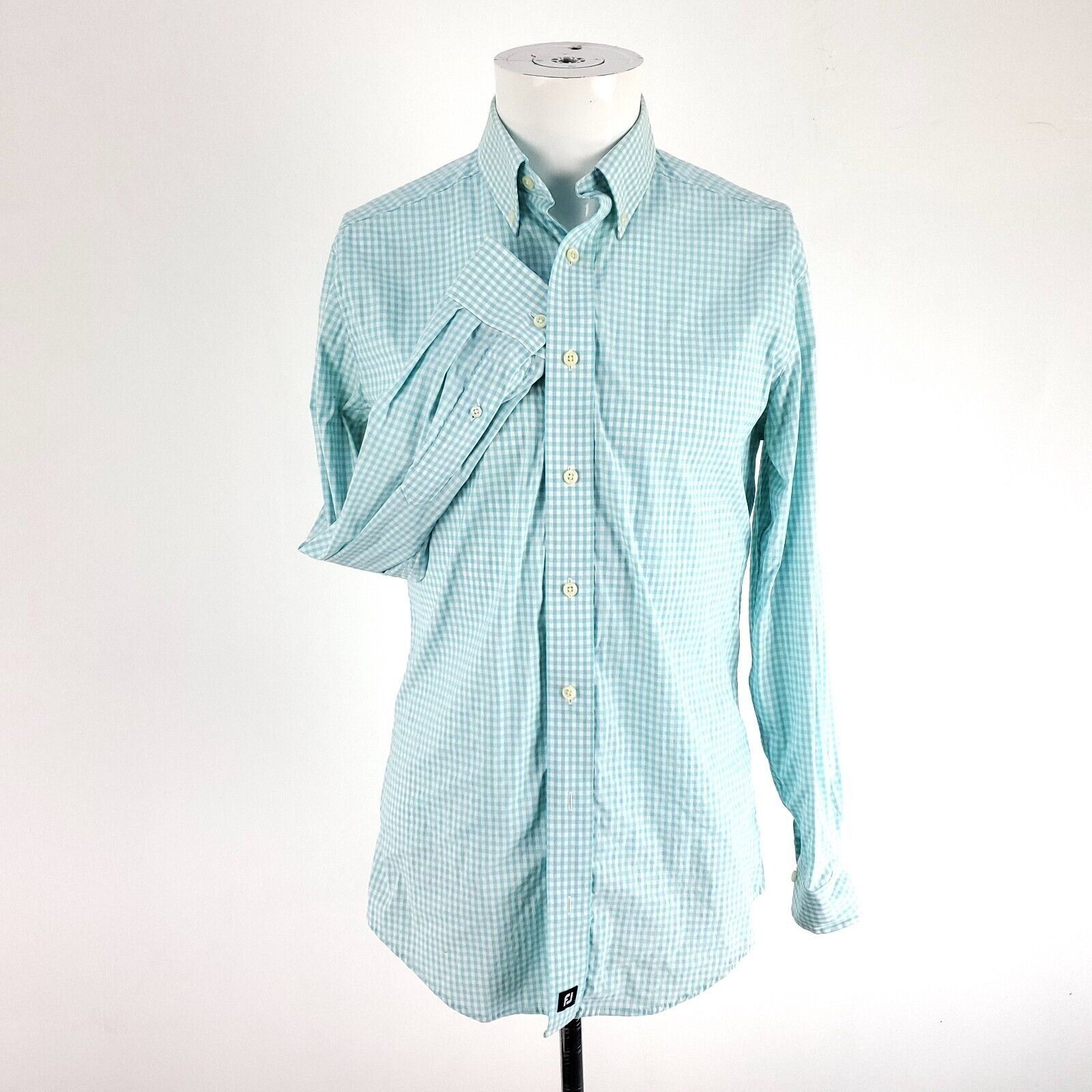 Footjoy FJ Footjoy Teal Check Small Button Down Nylon Spandex Size US S / EU 44-46 / 1 - 1 Thumbnail