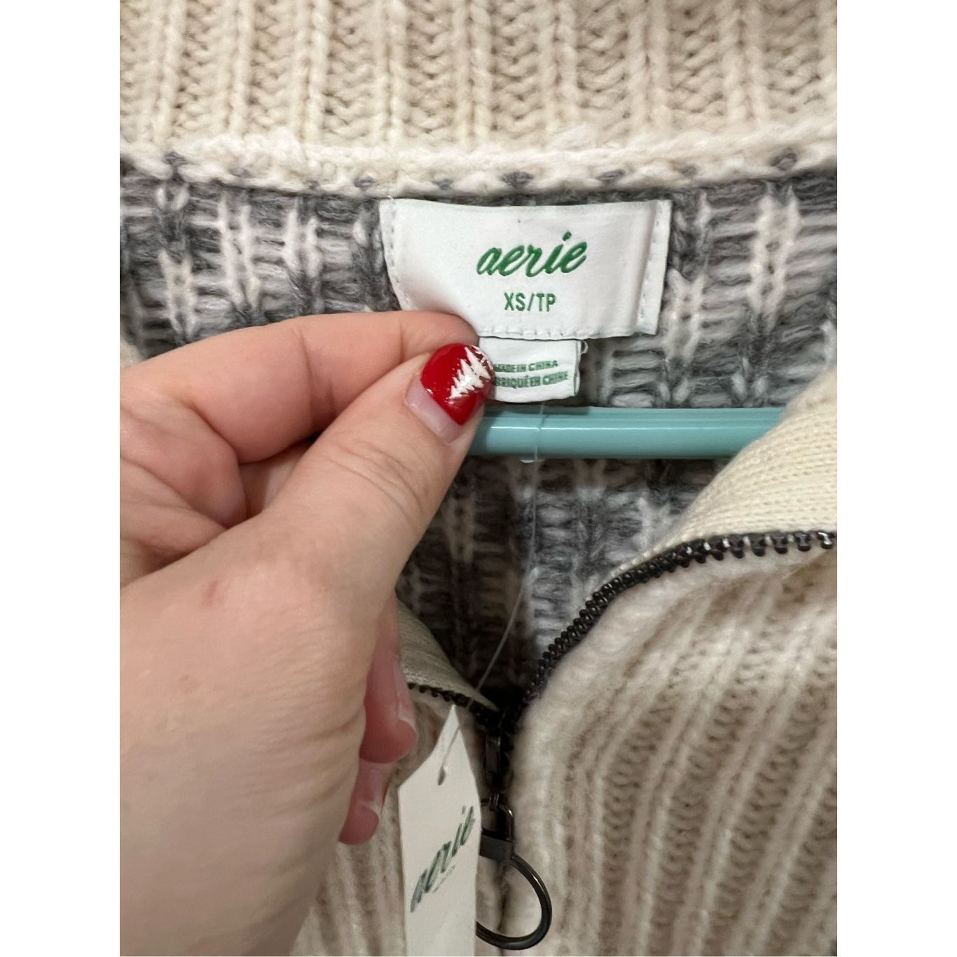 Other Aerie NWT Gray Cream Wool Blend 1/4 Zip Pullover Sweater Ove Size XS / US 0-2 / IT 36-38 - 4 Thumbnail