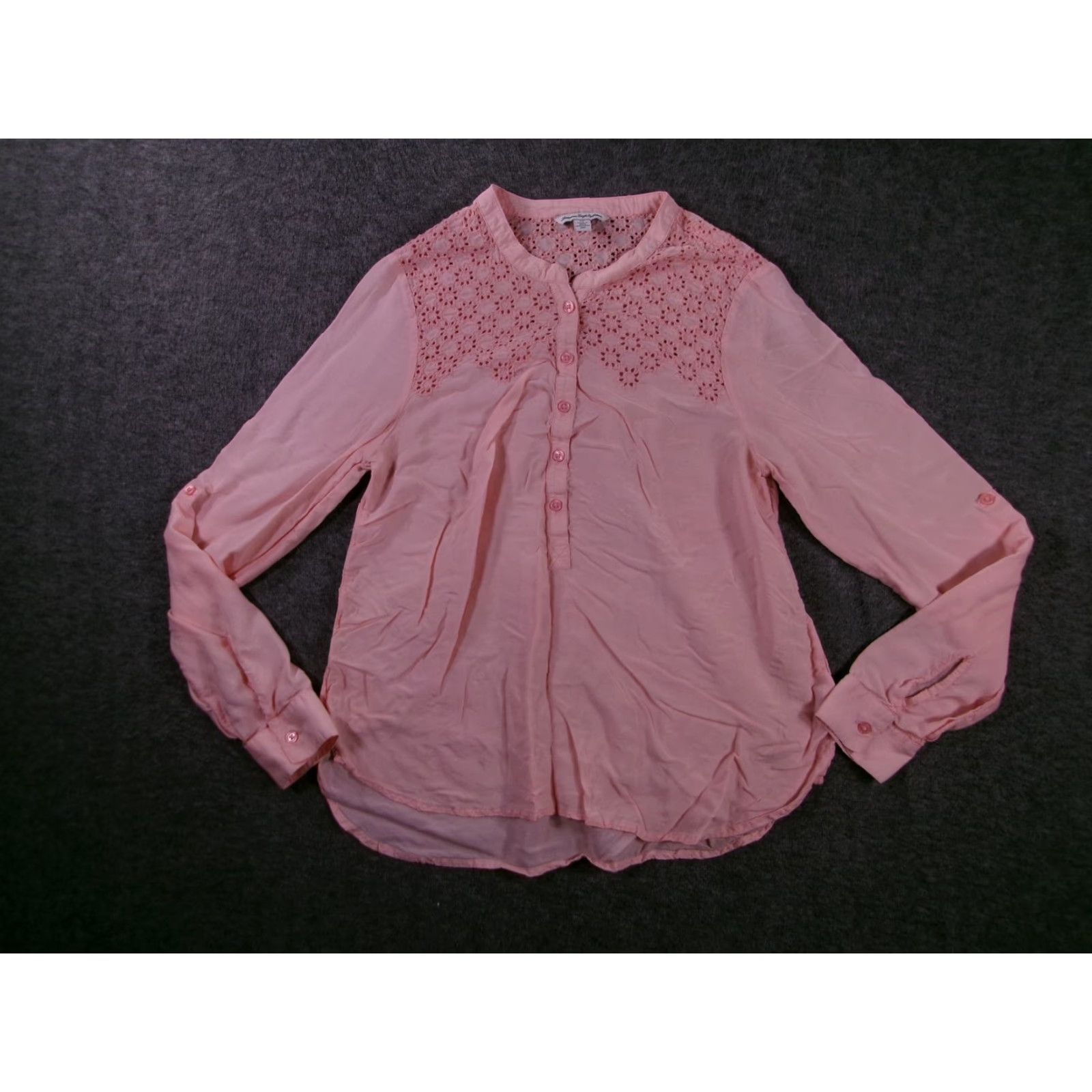 American Eagle Outfitters American Eagle Outfitters Blouse Womens S Pink Eyelet Lace Button Long Sleeve Size S / US 4 / IT 40 - 2 Thumbnail